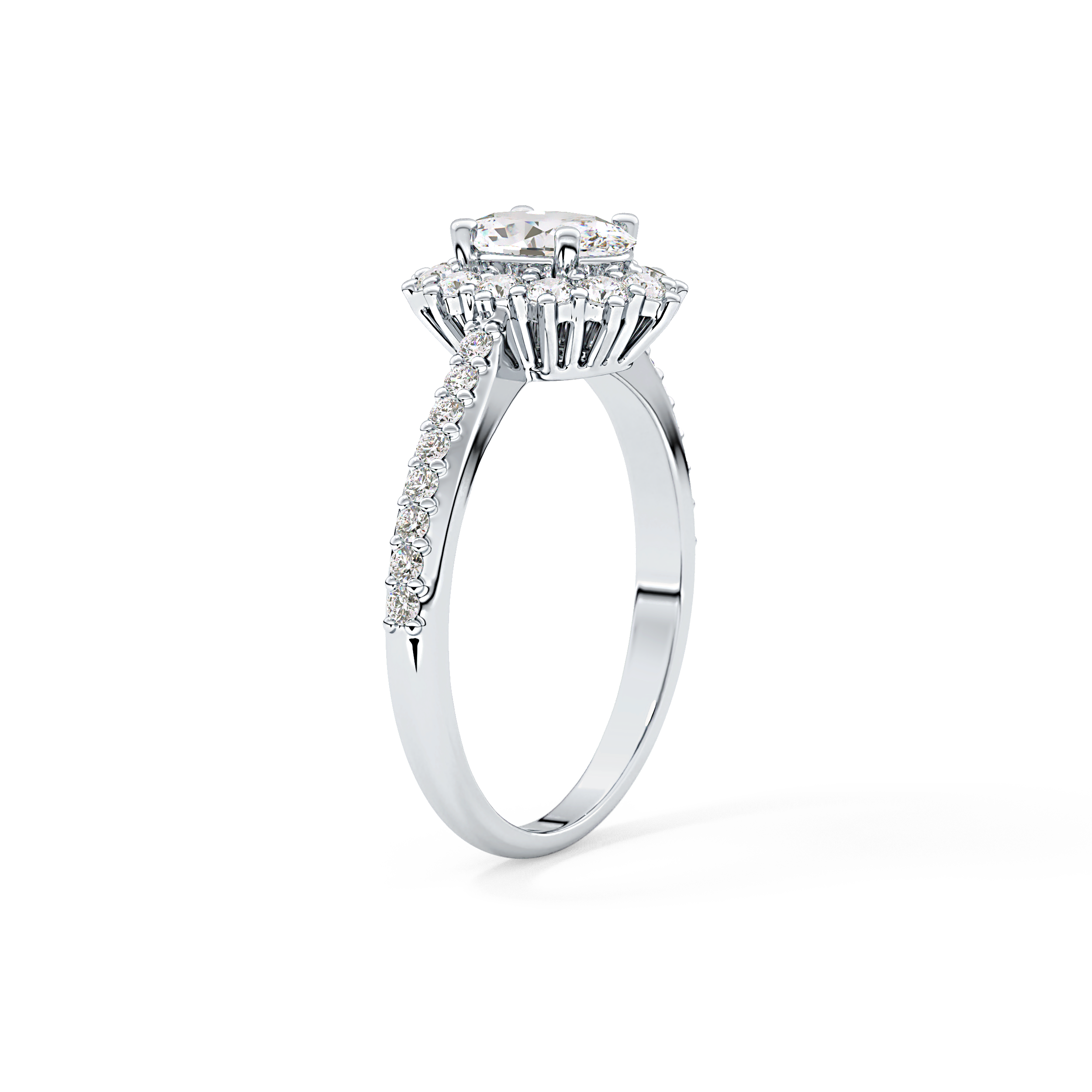 Oval Cut 0.66 Carat Moissanite Ring – Halo & Pave Setting in Gold