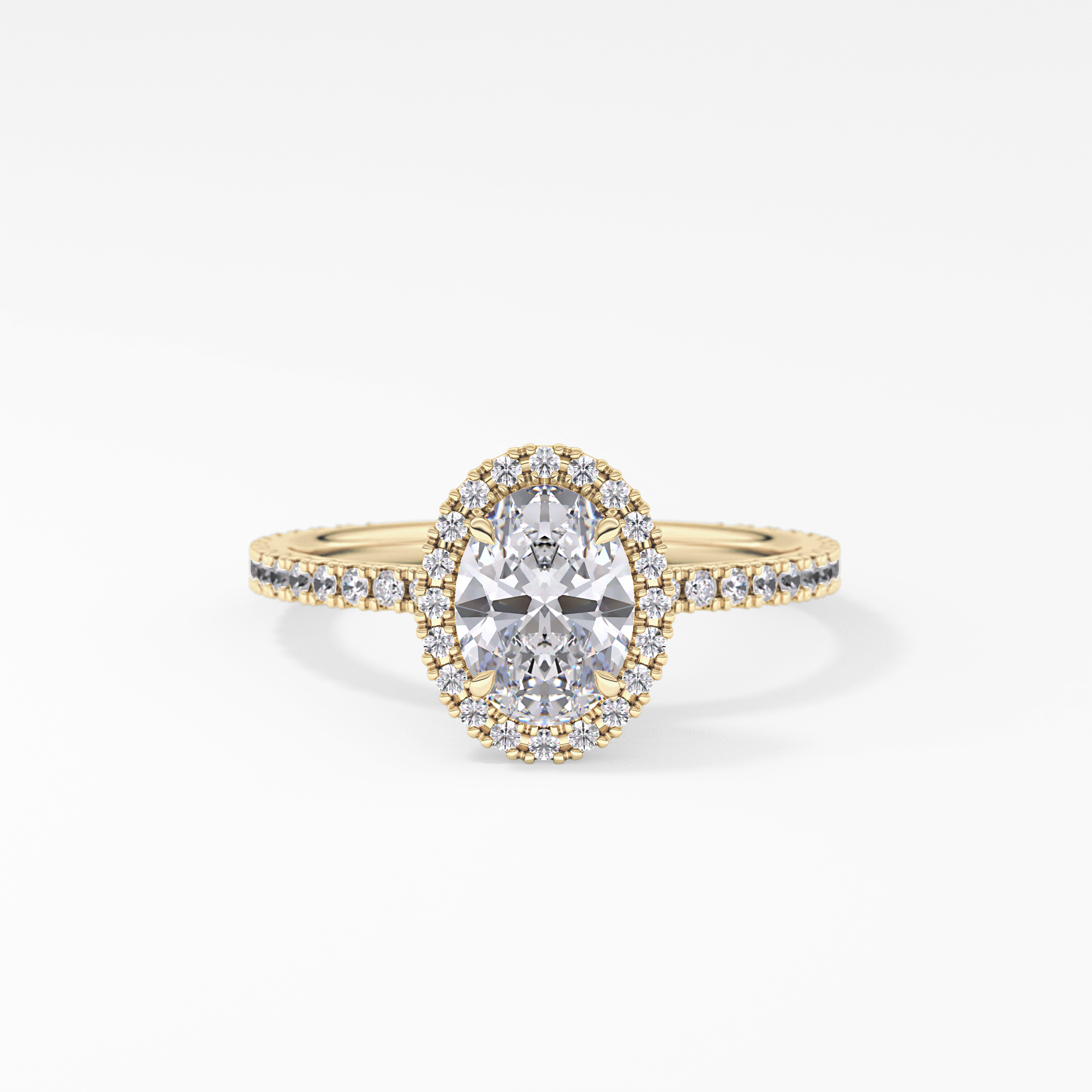 Oval Cut 0.91 Carat Moissanite Ring – Halo & Pave Setting in Gold