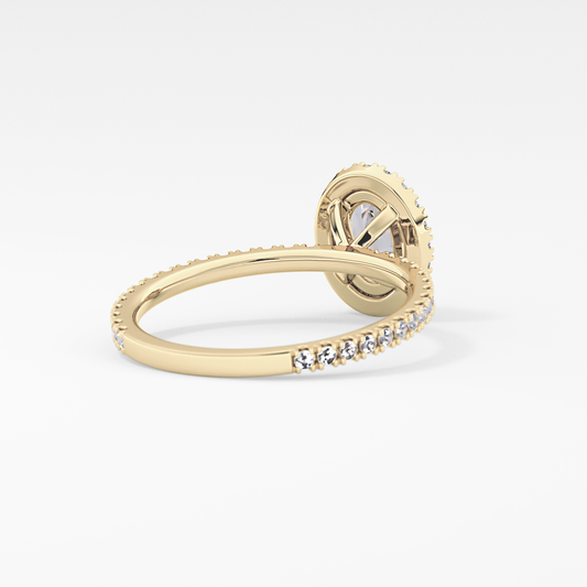 Oval Cut 0.91 Carat Moissanite Ring – Halo & Pave Setting in Gold