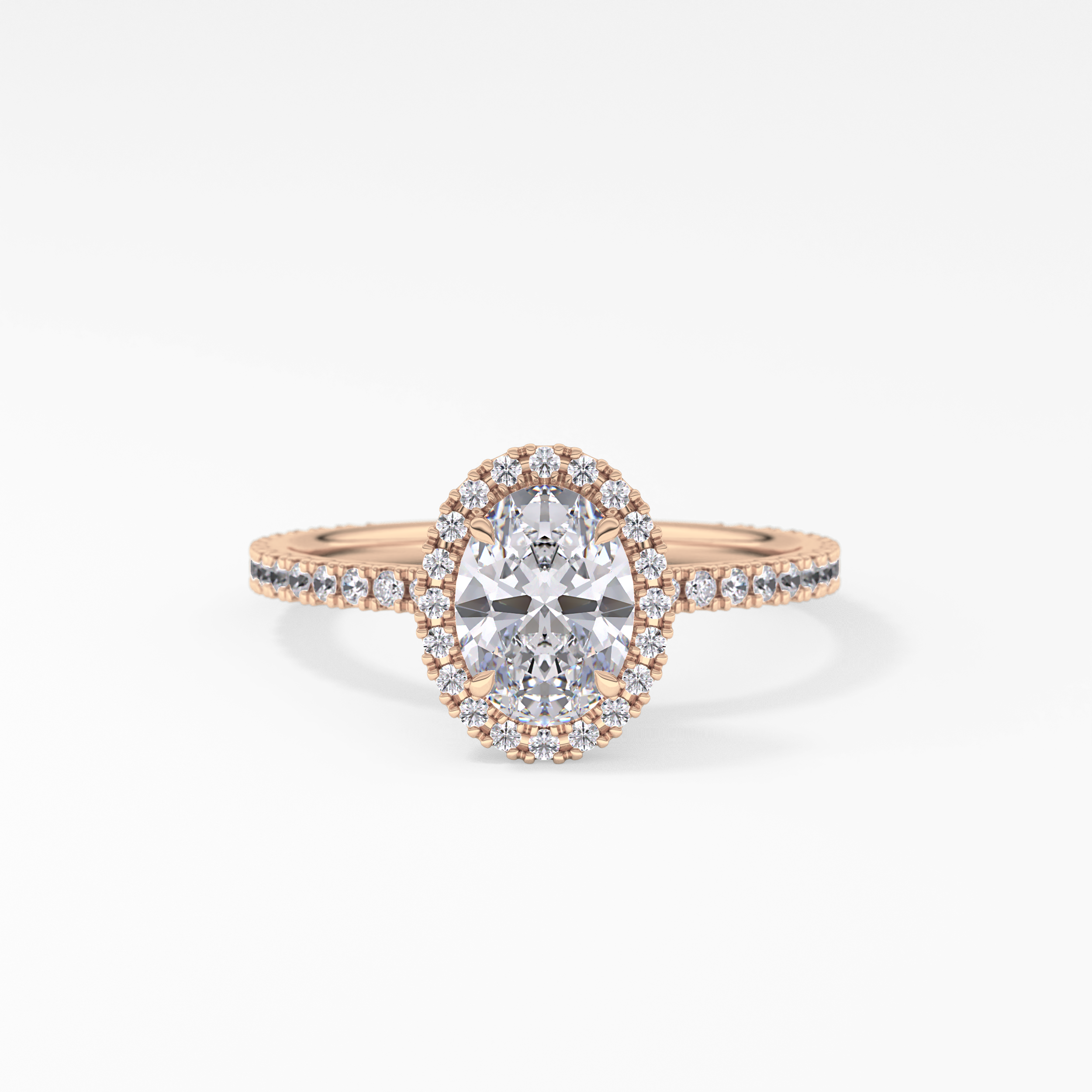 Oval Cut 0.91 Carat Moissanite Ring – Halo & Pave Setting in Gold