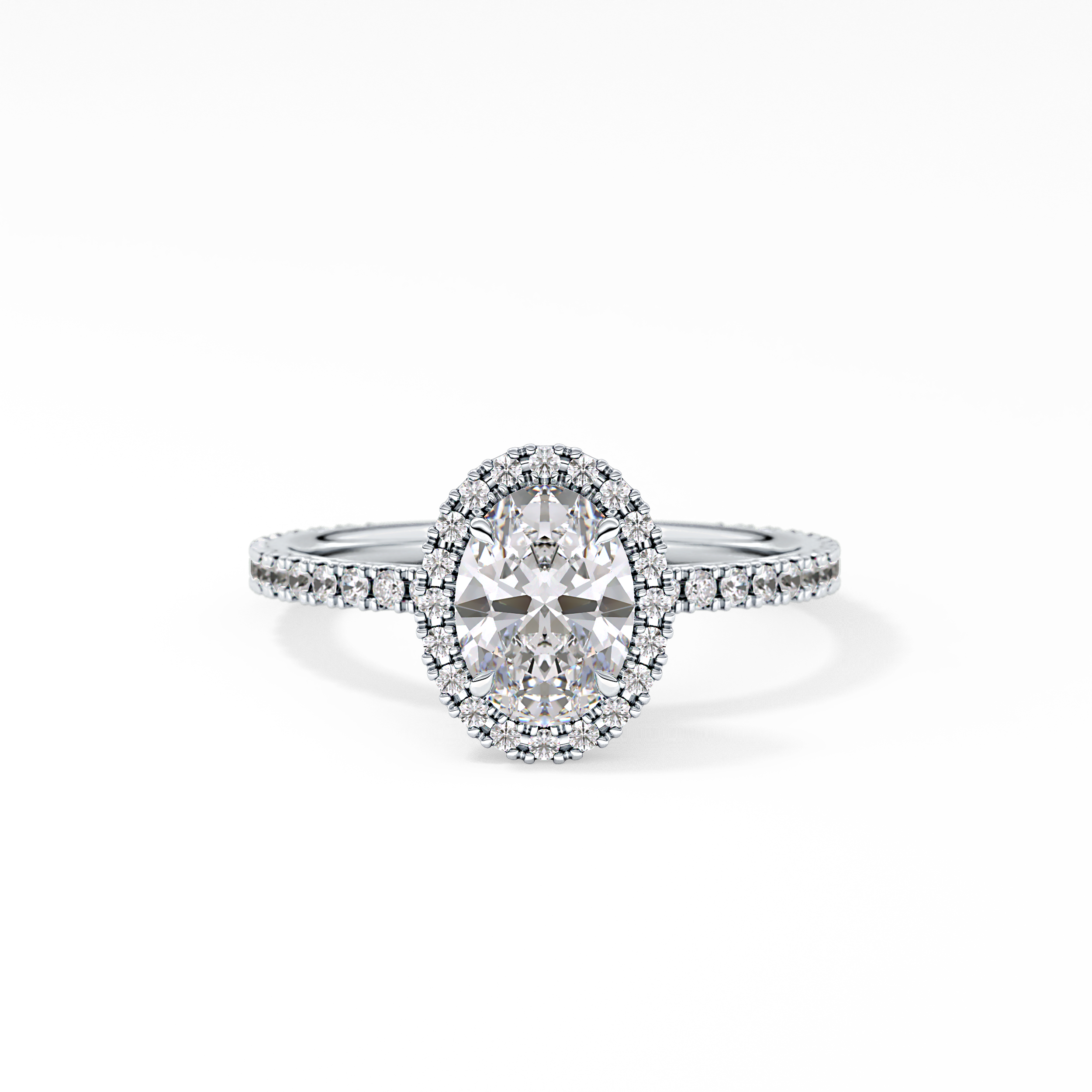 Oval Cut 0.91 Carat Moissanite Ring – Halo & Pave Setting in Gold