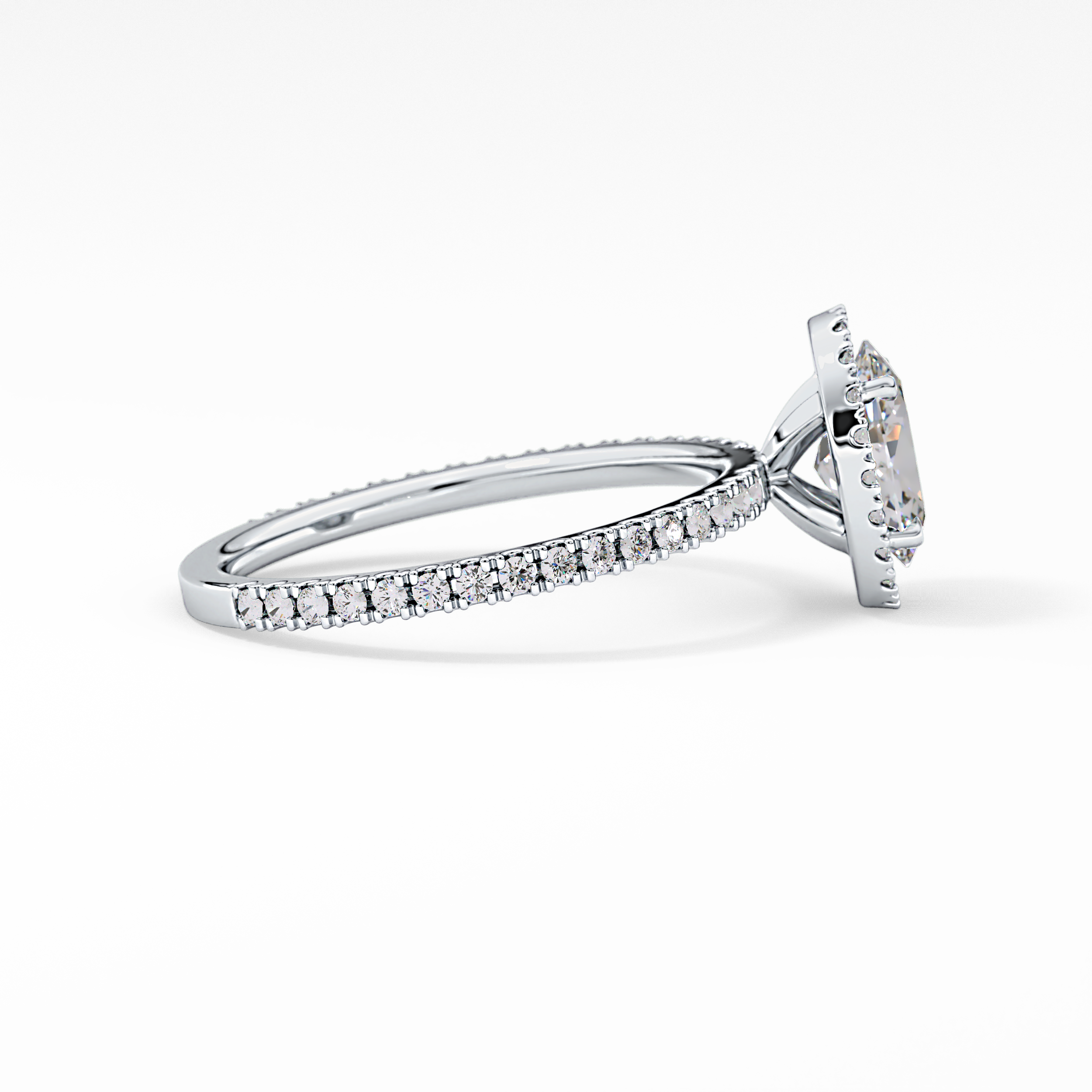 Oval Cut 0.91 Carat Moissanite Ring – Halo & Pave Setting in Gold