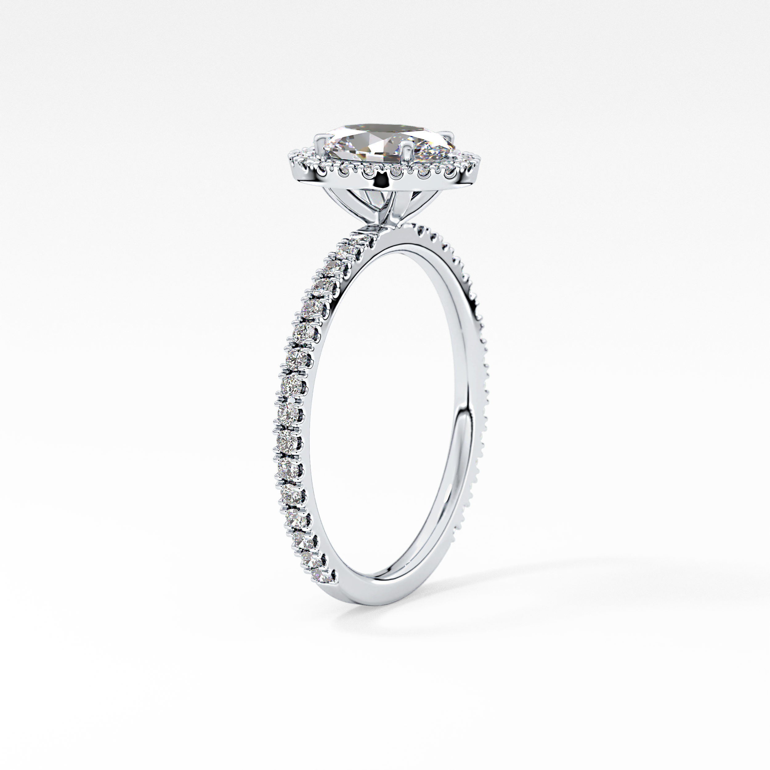 Oval Cut 0.91 Carat Moissanite Ring – Halo & Pave Setting in Gold