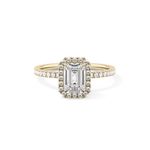 Emerald Cut 1.02 Carat Moissanite Ring – Halo & Pave Setting in Gold
