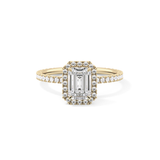 Emerald Cut 1.02 Carat Moissanite Ring – Halo & Pave Setting in Gold