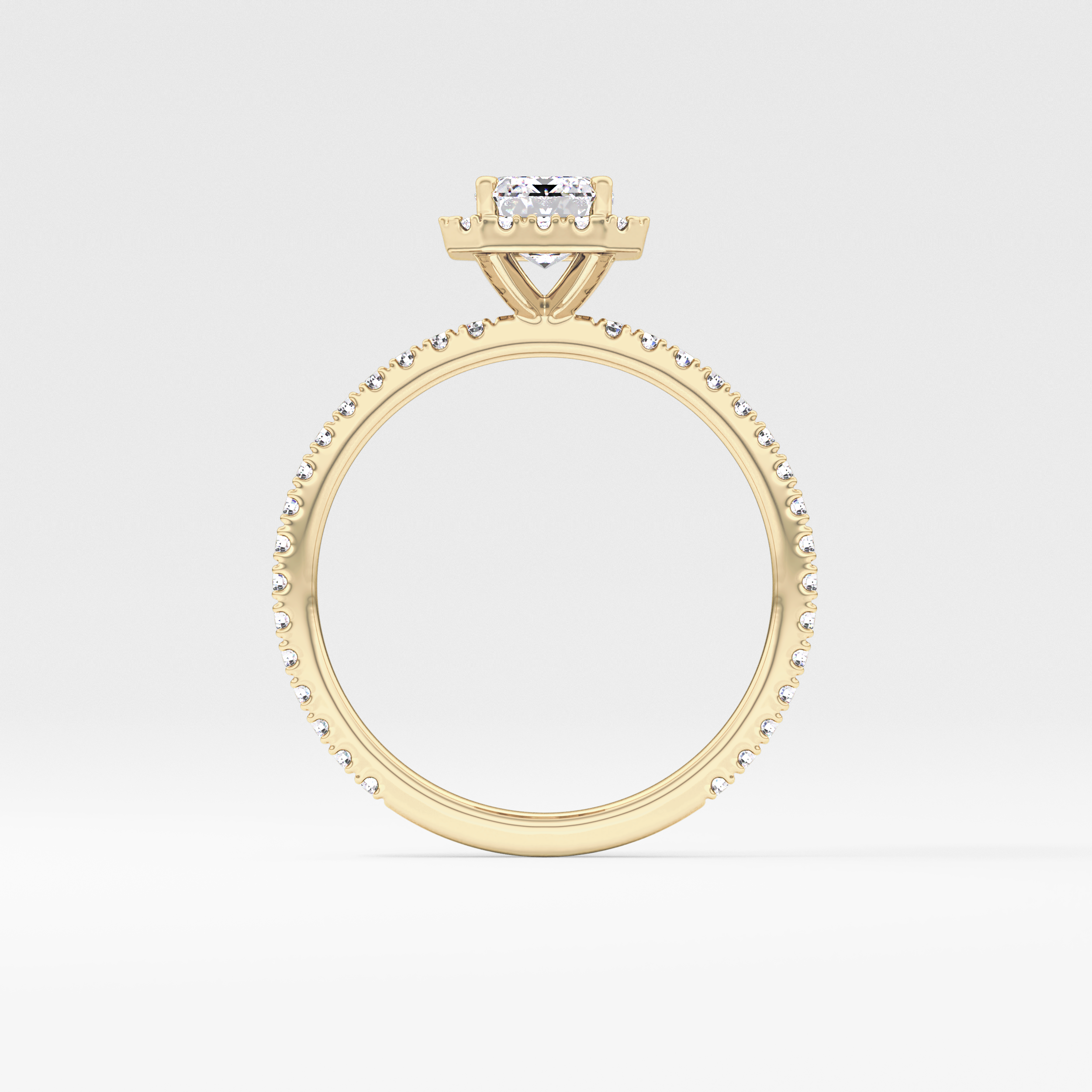 Emerald Cut 1.02 Carat Moissanite Ring – Halo & Pave Setting in Gold