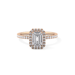 Emerald Cut 1.02 Carat Moissanite Ring – Halo & Pave Setting in Gold