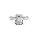 Emerald Cut 1.02 Carat Moissanite Ring – Halo & Pave Setting in Gold