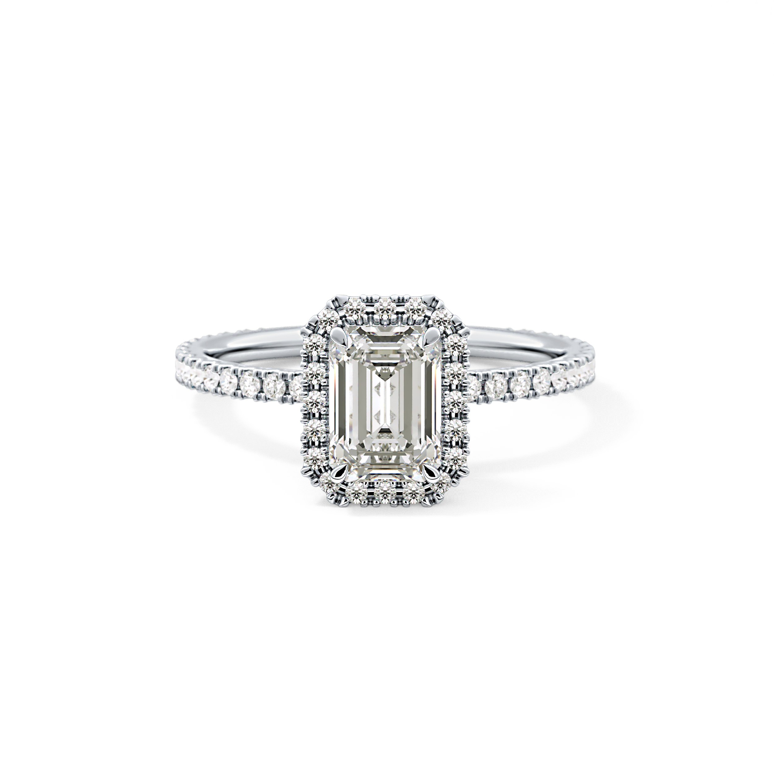 Emerald Cut 1.02 Carat Moissanite Ring – Halo & Pave Setting in Gold