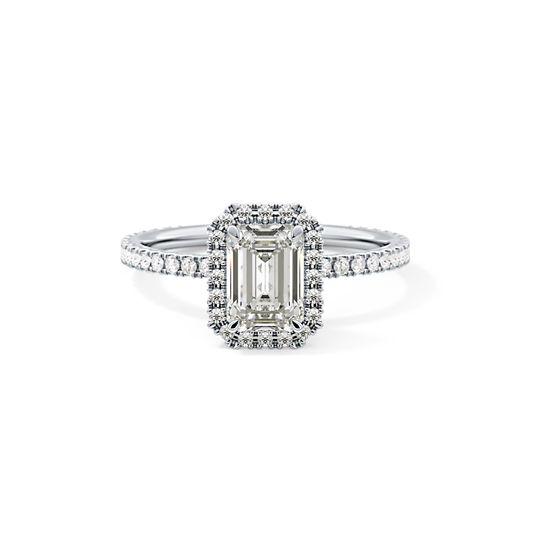Emerald Cut 1.02 Carat Moissanite Ring – Halo & Pave Setting in Gold