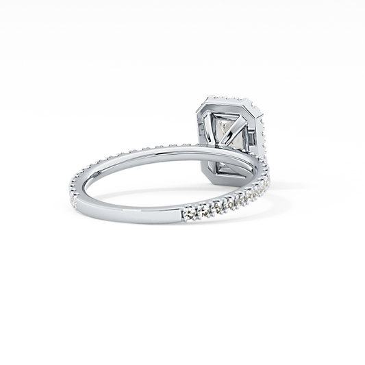 Emerald Cut 1.02 Carat Moissanite Ring – Halo & Pave Setting in Gold