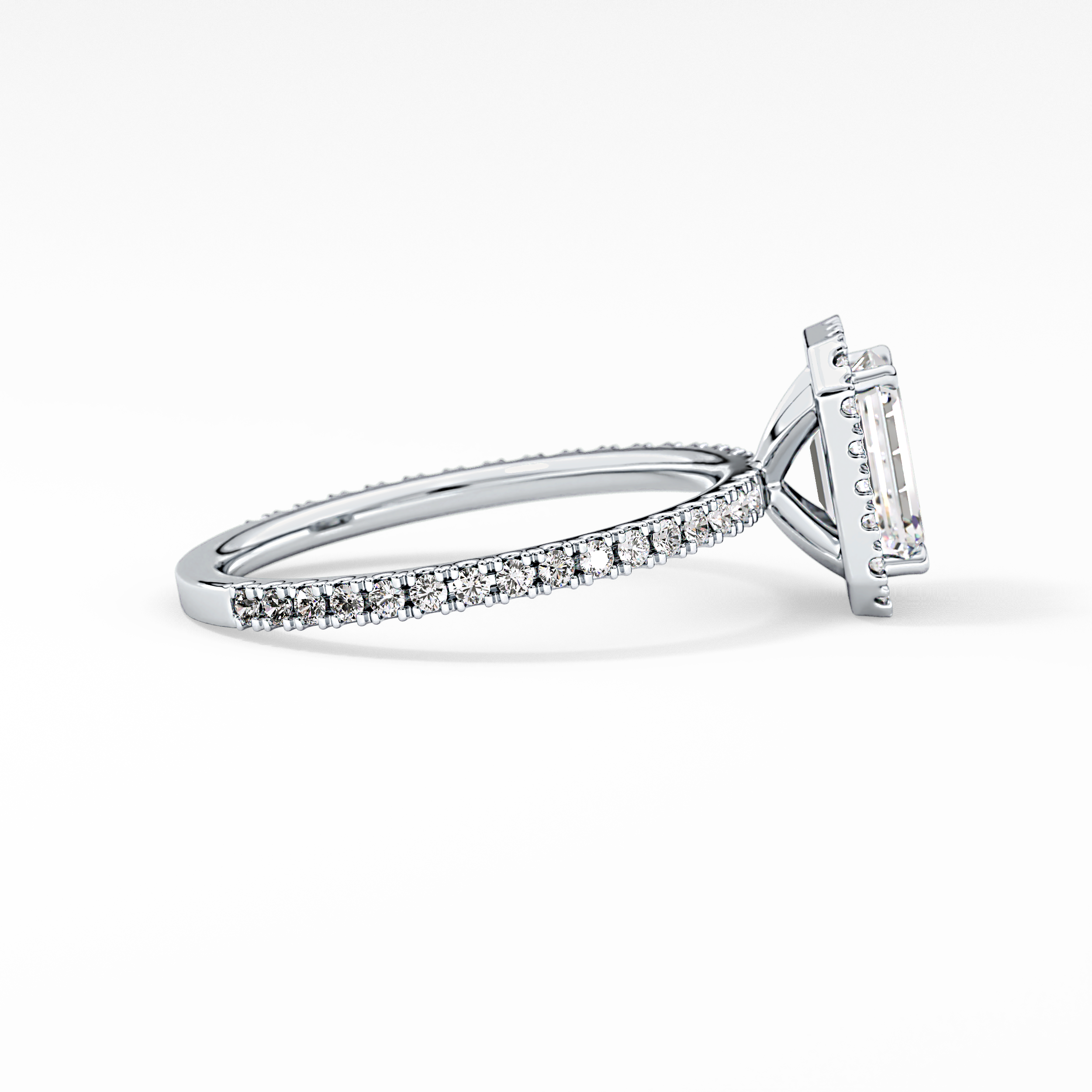 Emerald Cut 1.02 Carat Moissanite Ring – Halo & Pave Setting in Gold