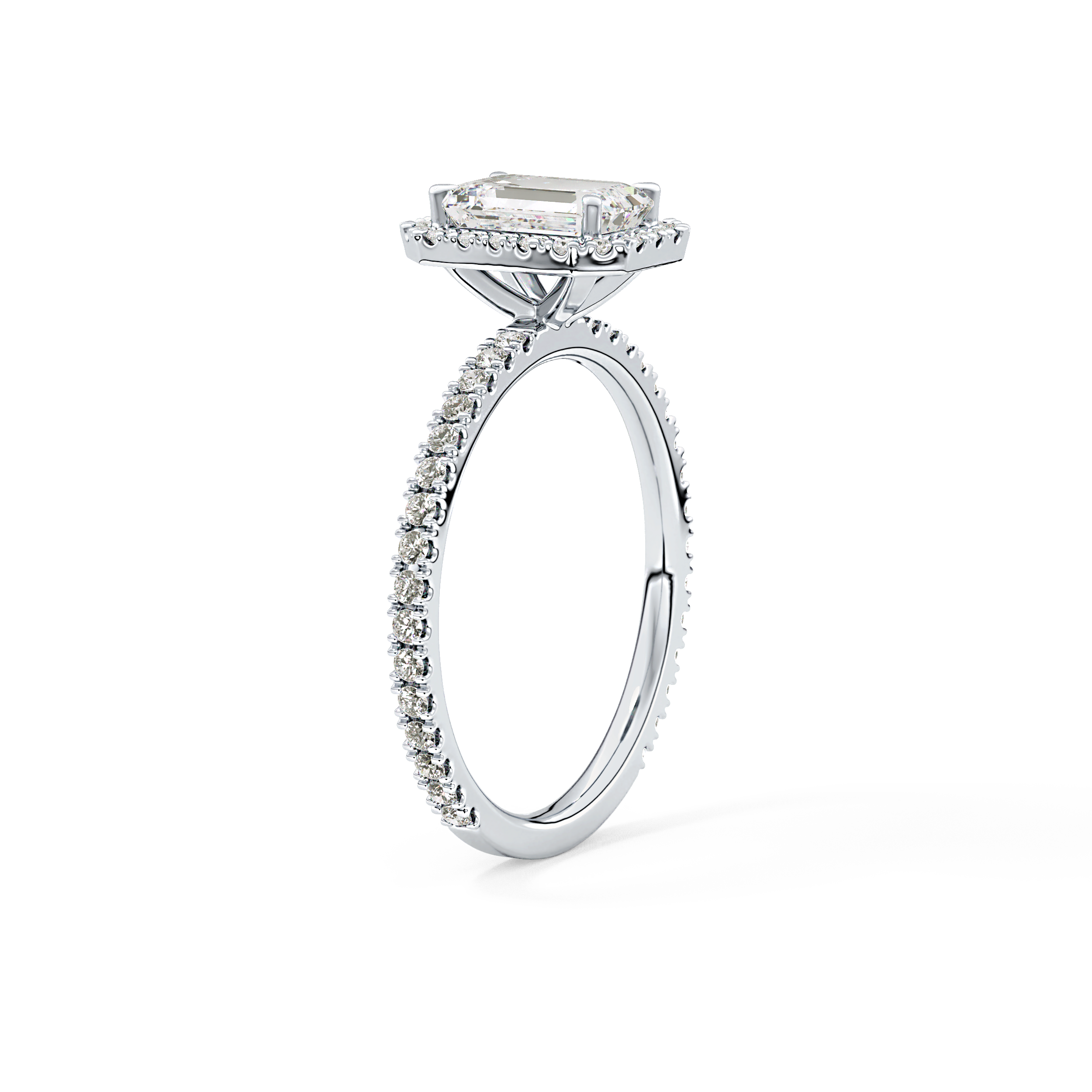 Emerald Cut 1.02 Carat Moissanite Ring – Halo & Pave Setting in Gold