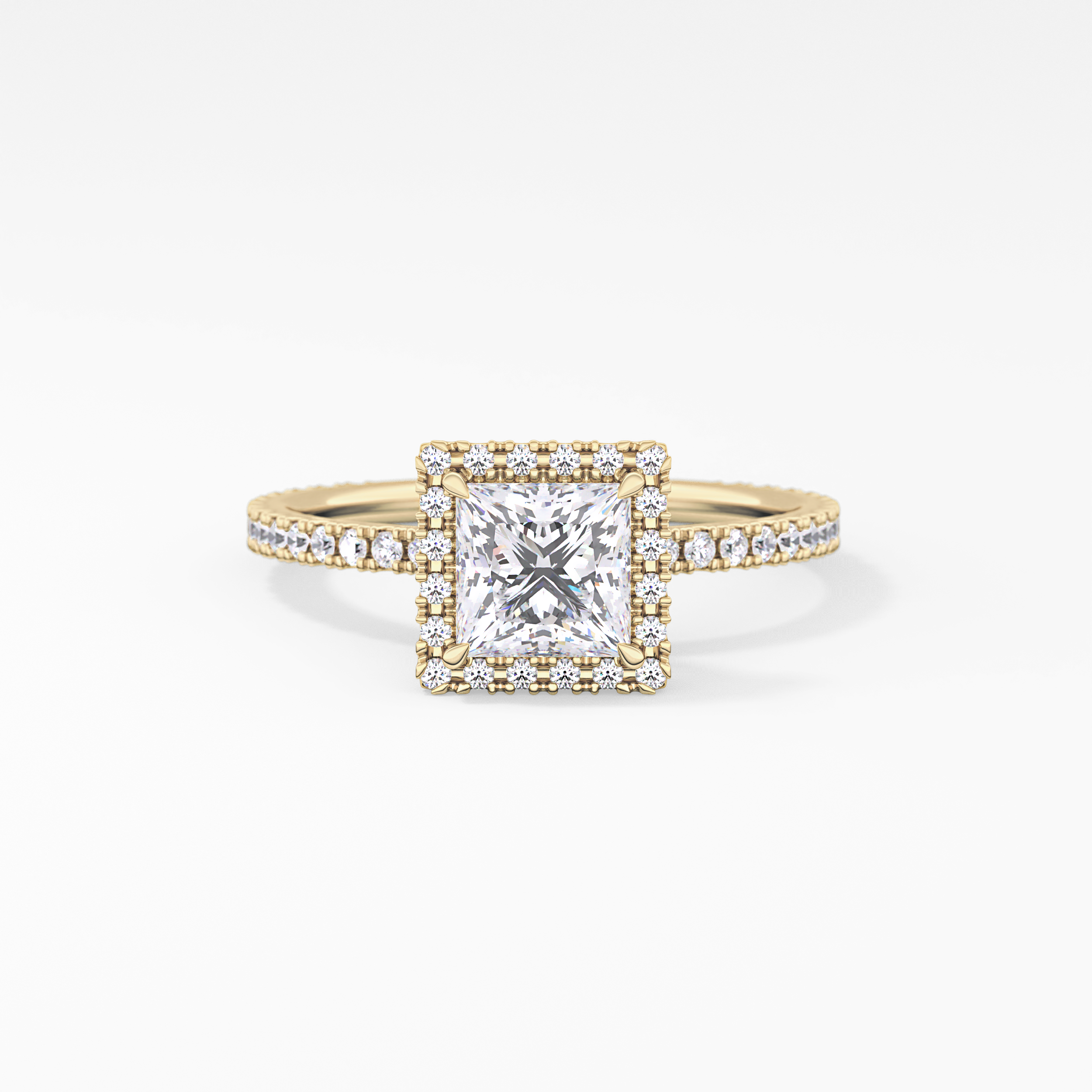 Princess Cut 1.04 Carat Moissanite Ring – Halo & Pave Setting in Gold