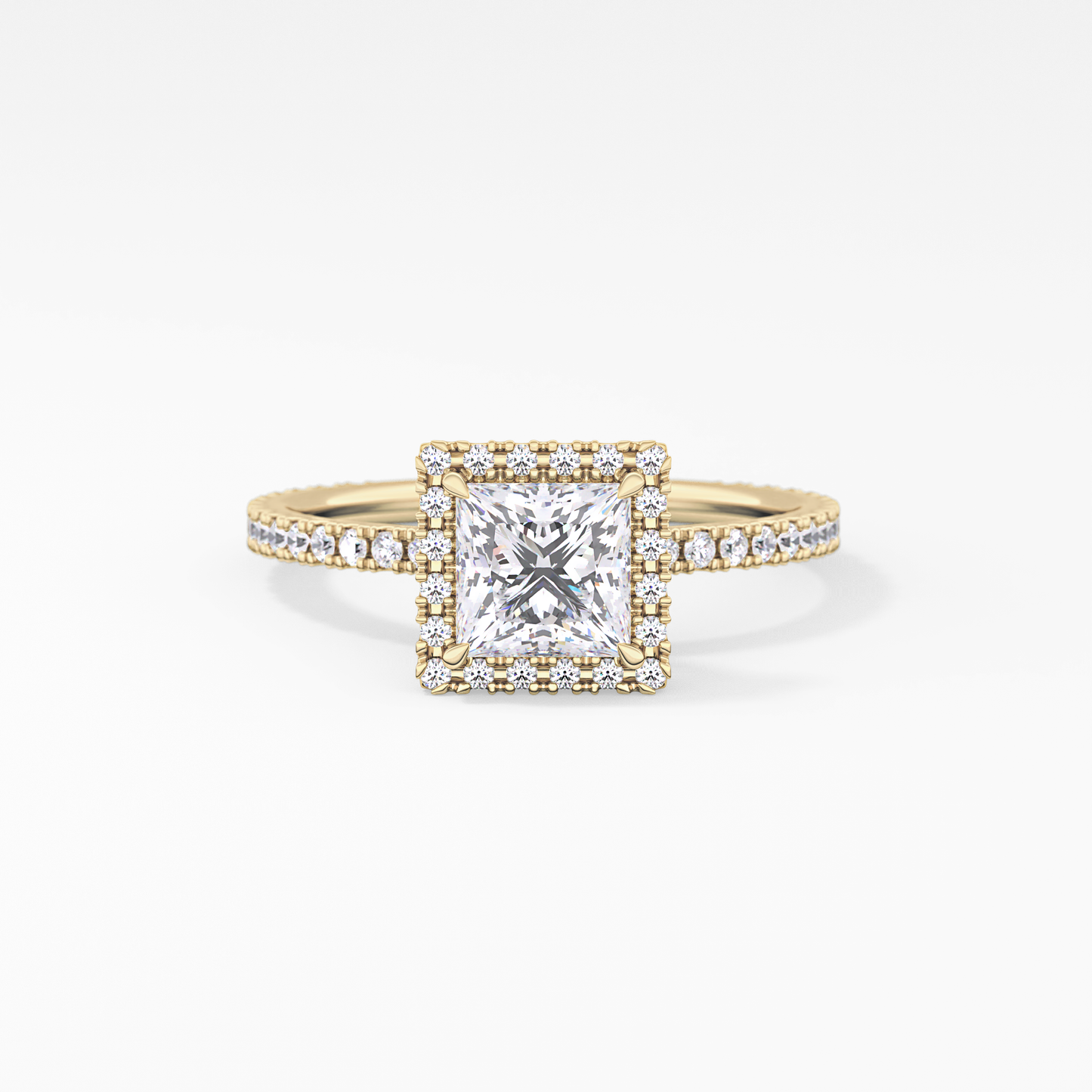 Princess Cut 1.04 Carat Moissanite Ring – Halo & Pave Setting in Gold