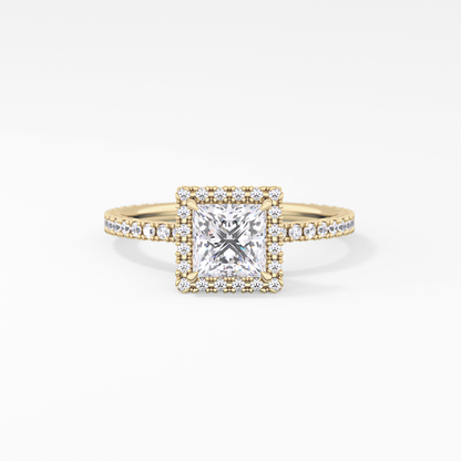 Princess Cut 1.04 Carat Moissanite Ring – Halo & Pave Setting in Gold