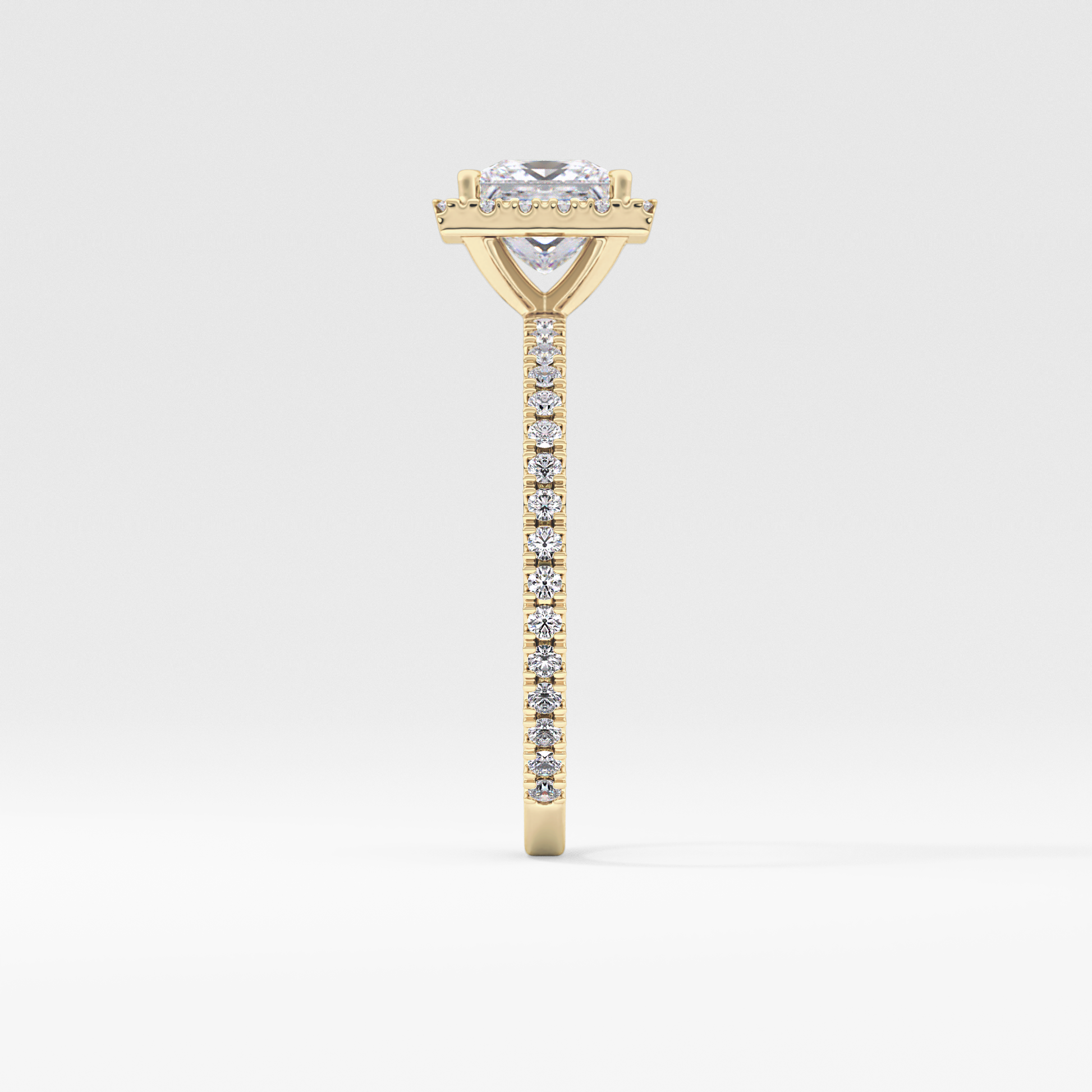 Princess Cut 1.04 Carat Moissanite Ring – Halo & Pave Setting in Gold