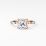 Princess Cut 1.04 Carat Moissanite Ring – Halo & Pave Setting in Gold