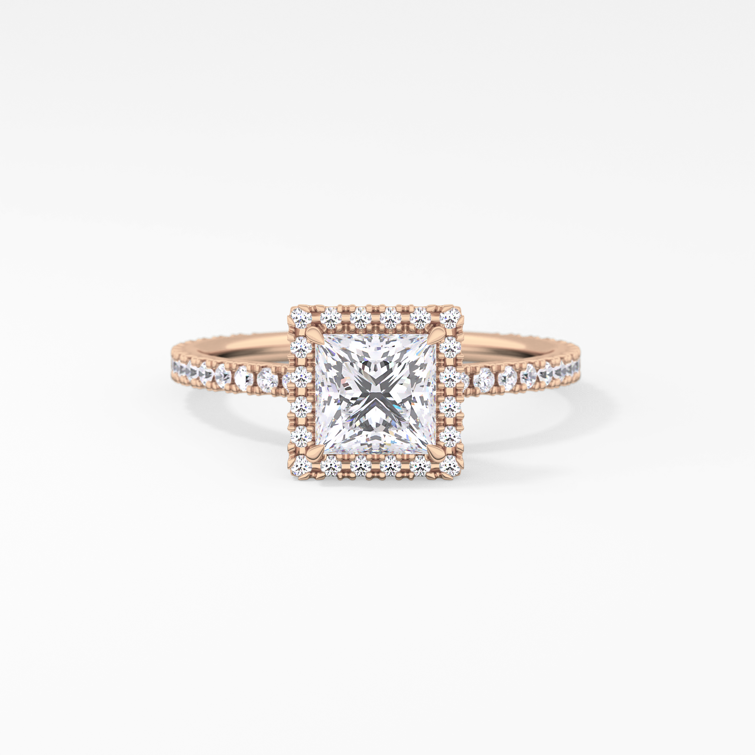 Princess Cut 1.04 Carat Moissanite Ring – Halo & Pave Setting in Gold