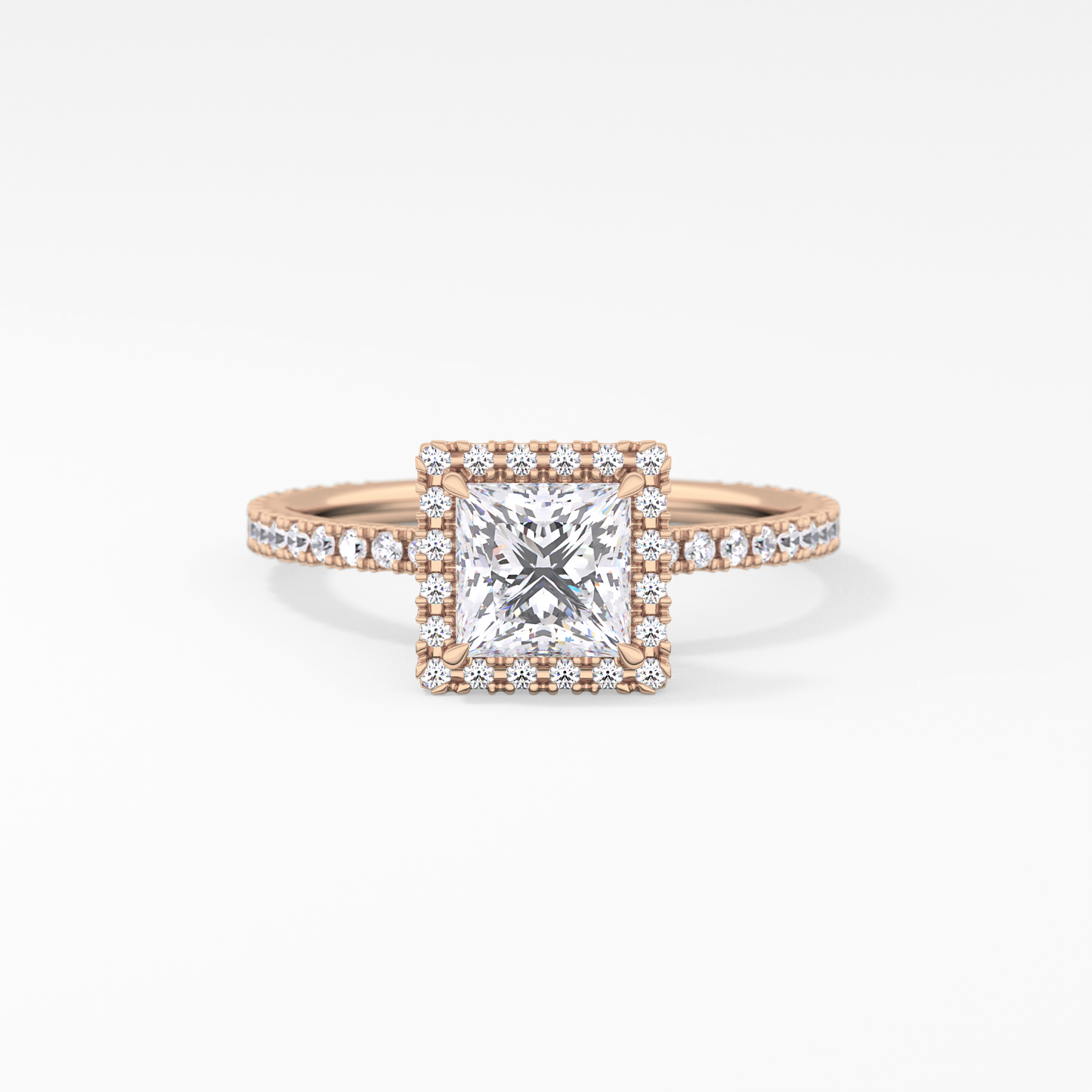Princess Cut 1.04 Carat Moissanite Ring – Halo & Pave Setting in Gold