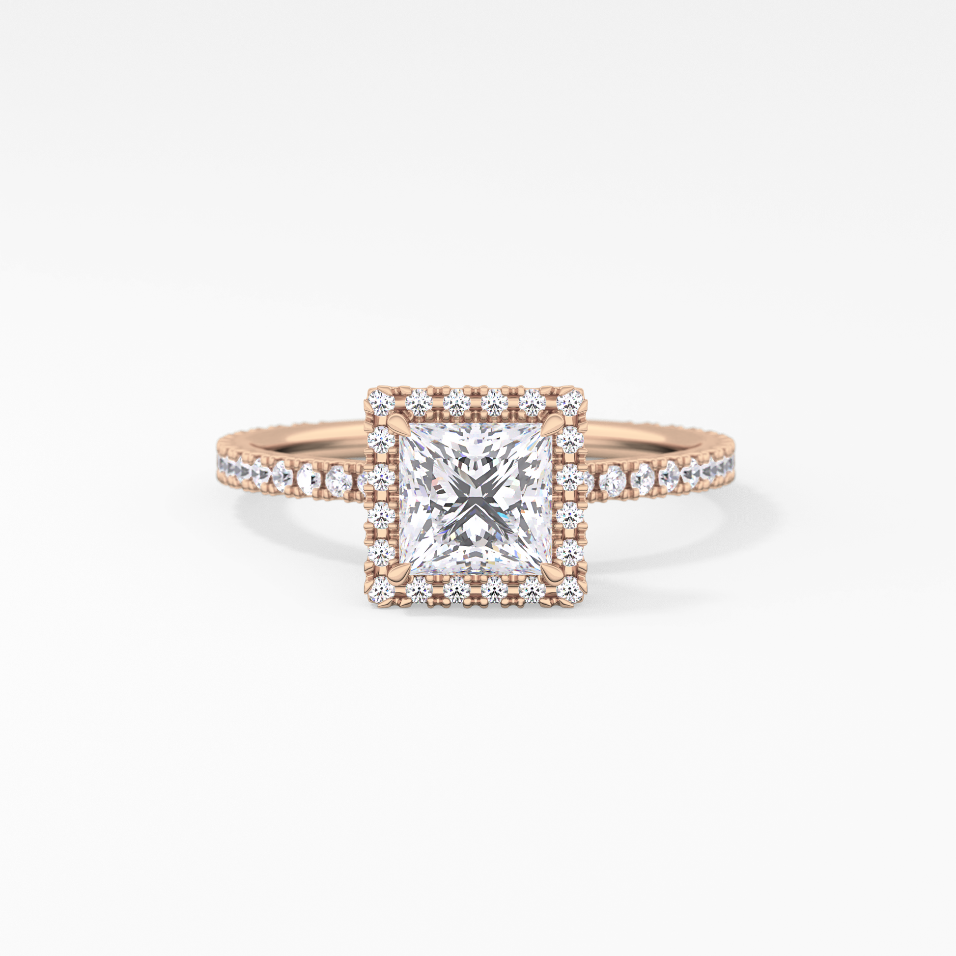 Princess Cut 1.04 Carat Moissanite Ring – Halo & Pave Setting in Gold