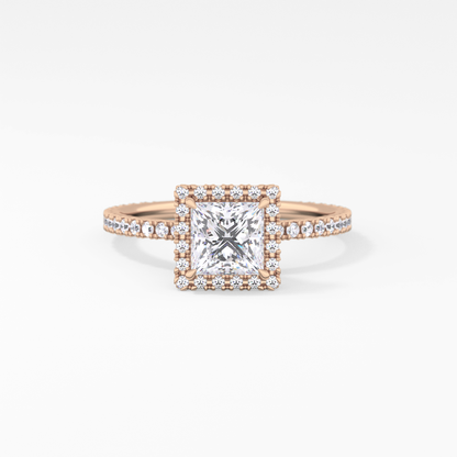 Princess Cut 1.04 Carat Moissanite Ring – Halo & Pave Setting in Gold