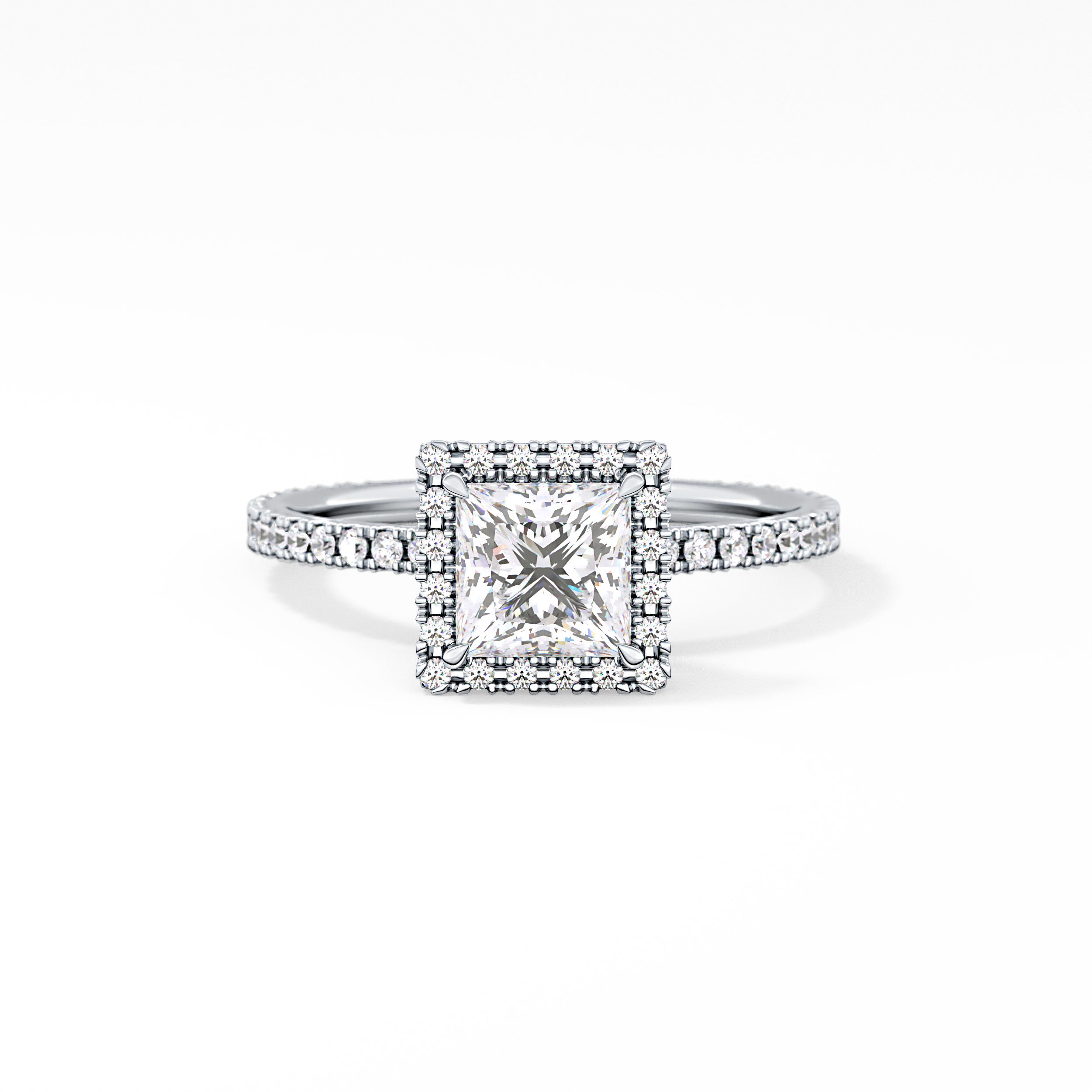 Princess Cut 1.04 Carat Moissanite Ring – Halo & Pave Setting in Gold