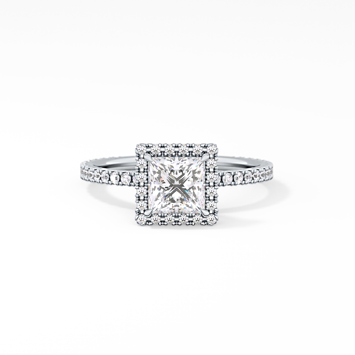 Princess Cut 1.04 Carat Moissanite Ring – Halo & Pave Setting in Gold