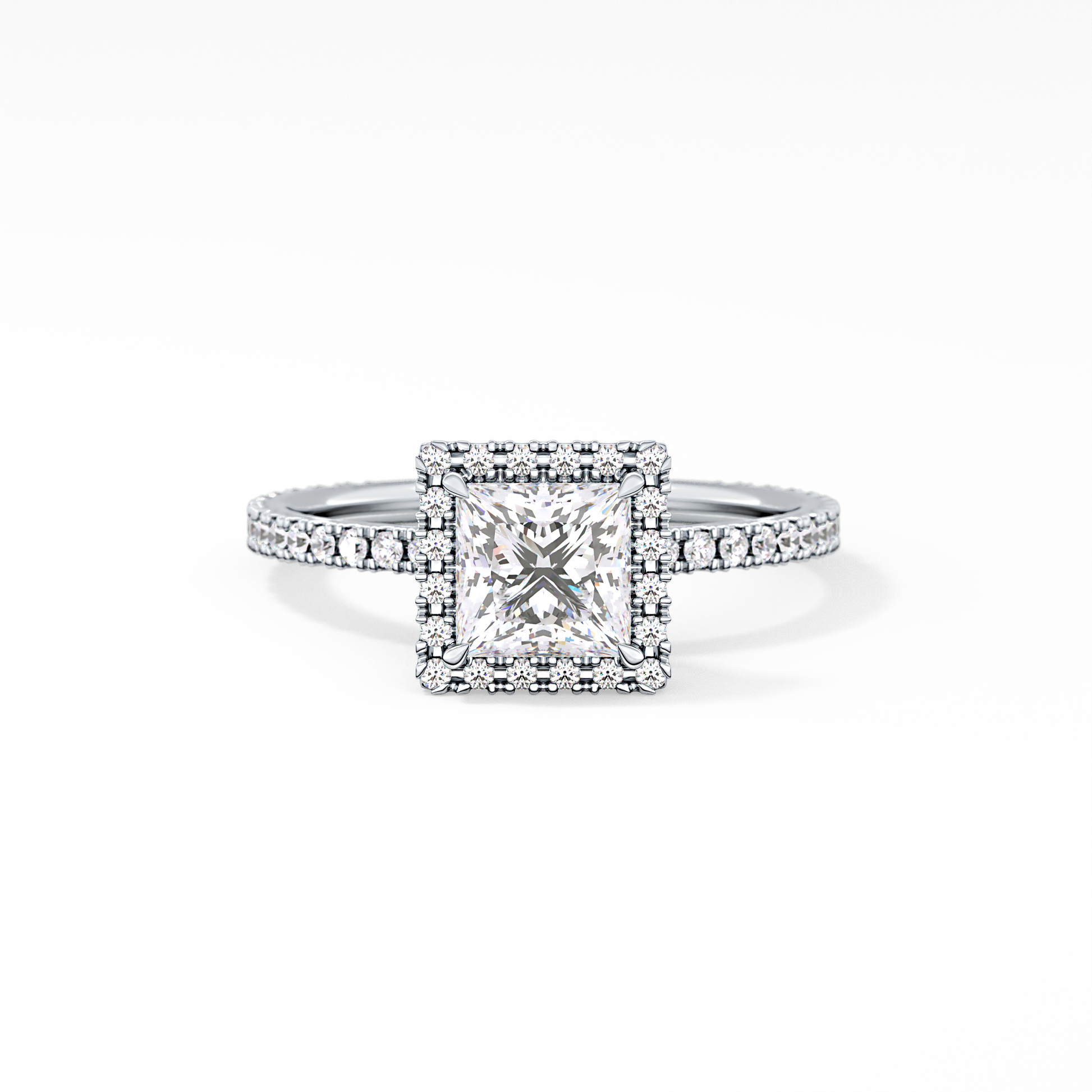 Princess Cut 1.04 Carat Moissanite Ring – Halo & Pave Setting in Gold