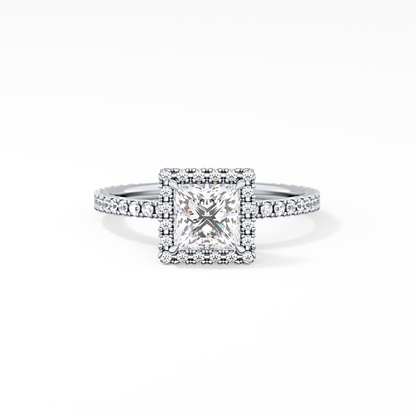 Princess Cut 1.04 Carat Moissanite Ring – Halo & Pave Setting in Gold