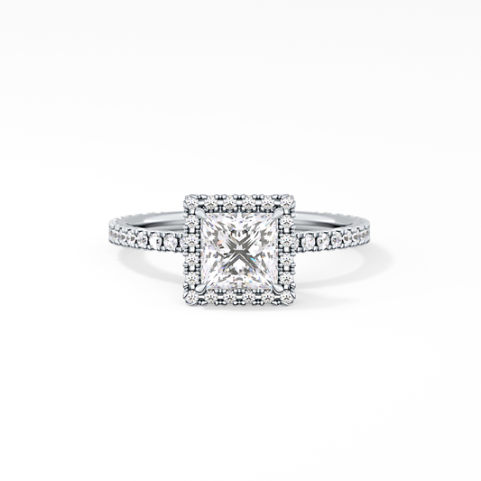 Princess Cut 1.04 Carat Moissanite Ring – Halo & Pave Setting in Gold