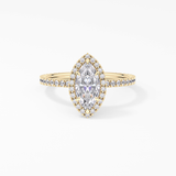 Marquise Cut 0.82 Carat Moissanite Ring – Halo & Pave Setting in Gold