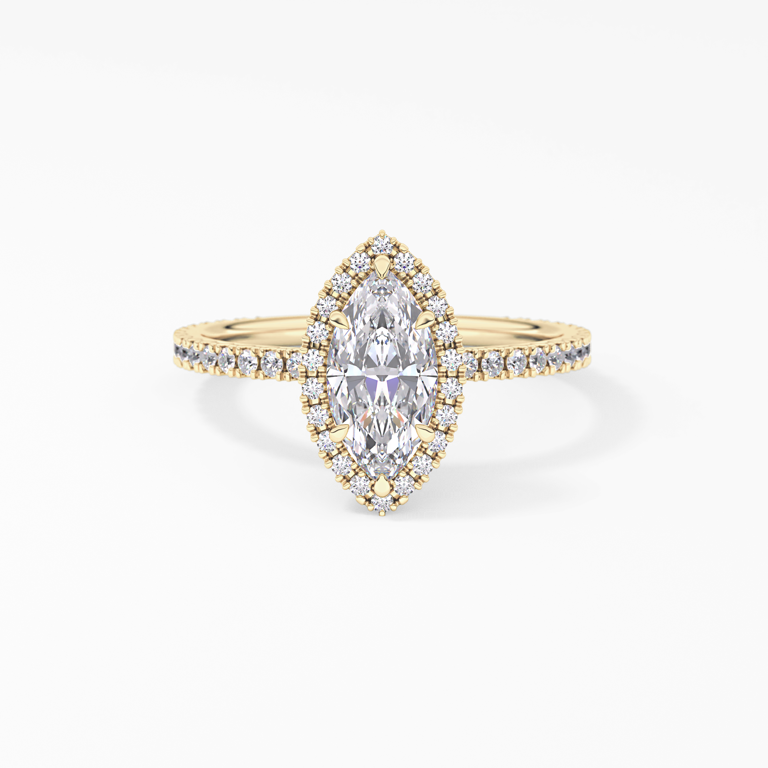 Marquise Cut 0.82 Carat Moissanite Ring – Halo & Pave Setting in Gold