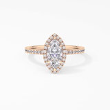 Marquise Cut 0.82 Carat Moissanite Ring – Halo & Pave Setting in Gold