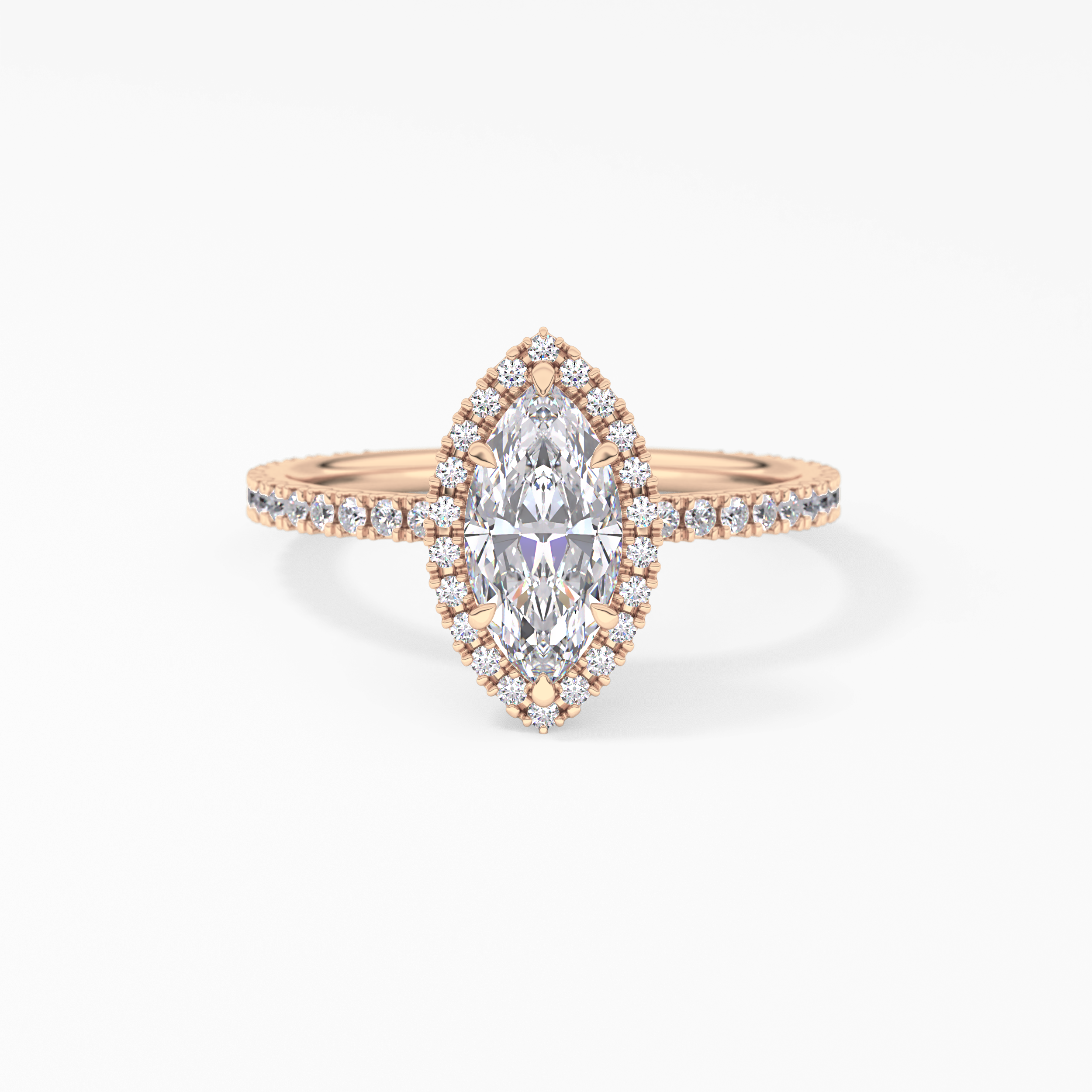 Marquise Cut 0.82 Carat Moissanite Ring – Halo & Pave Setting in Gold