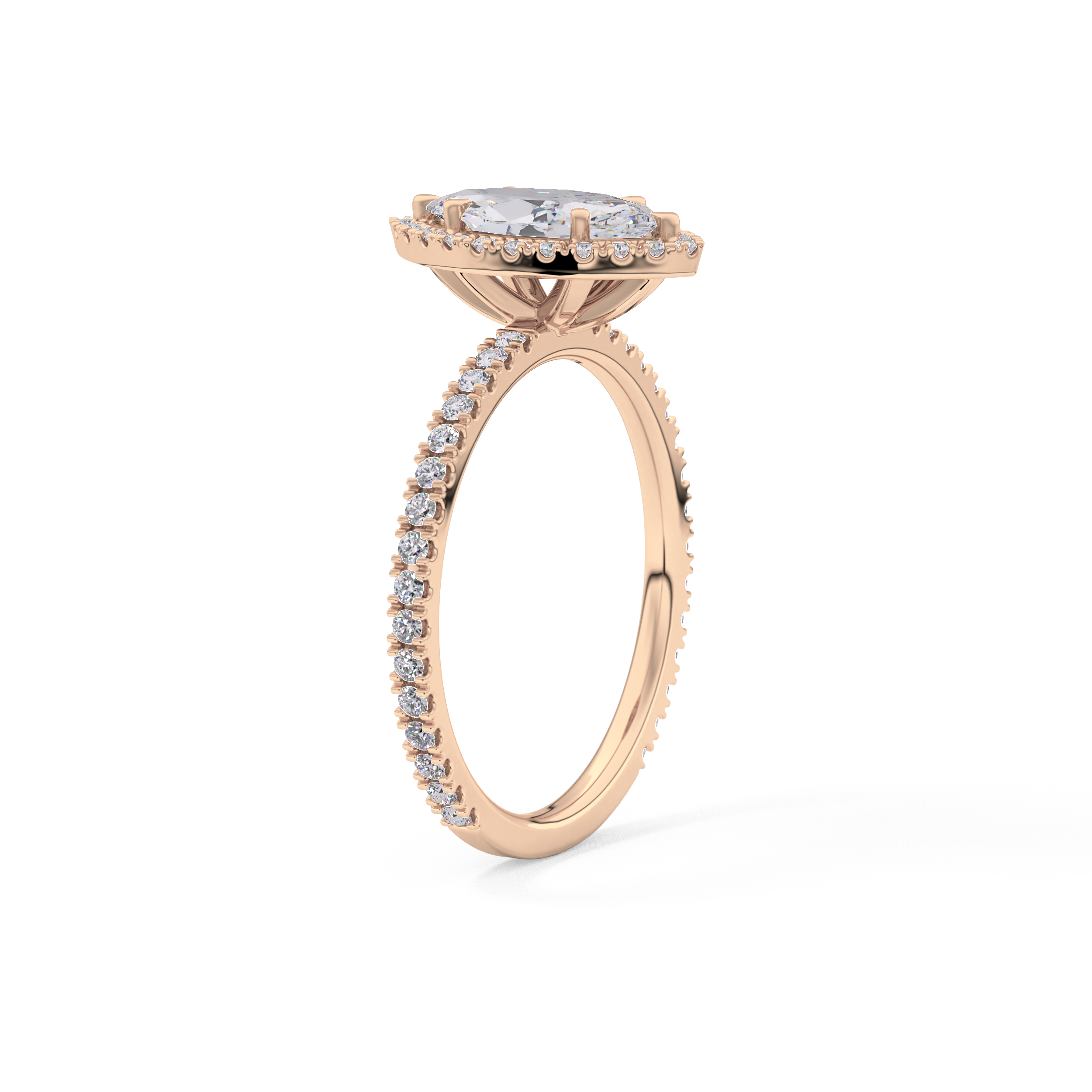 Marquise Cut 0.82 Carat Moissanite Ring – Halo & Pave Setting in Gold