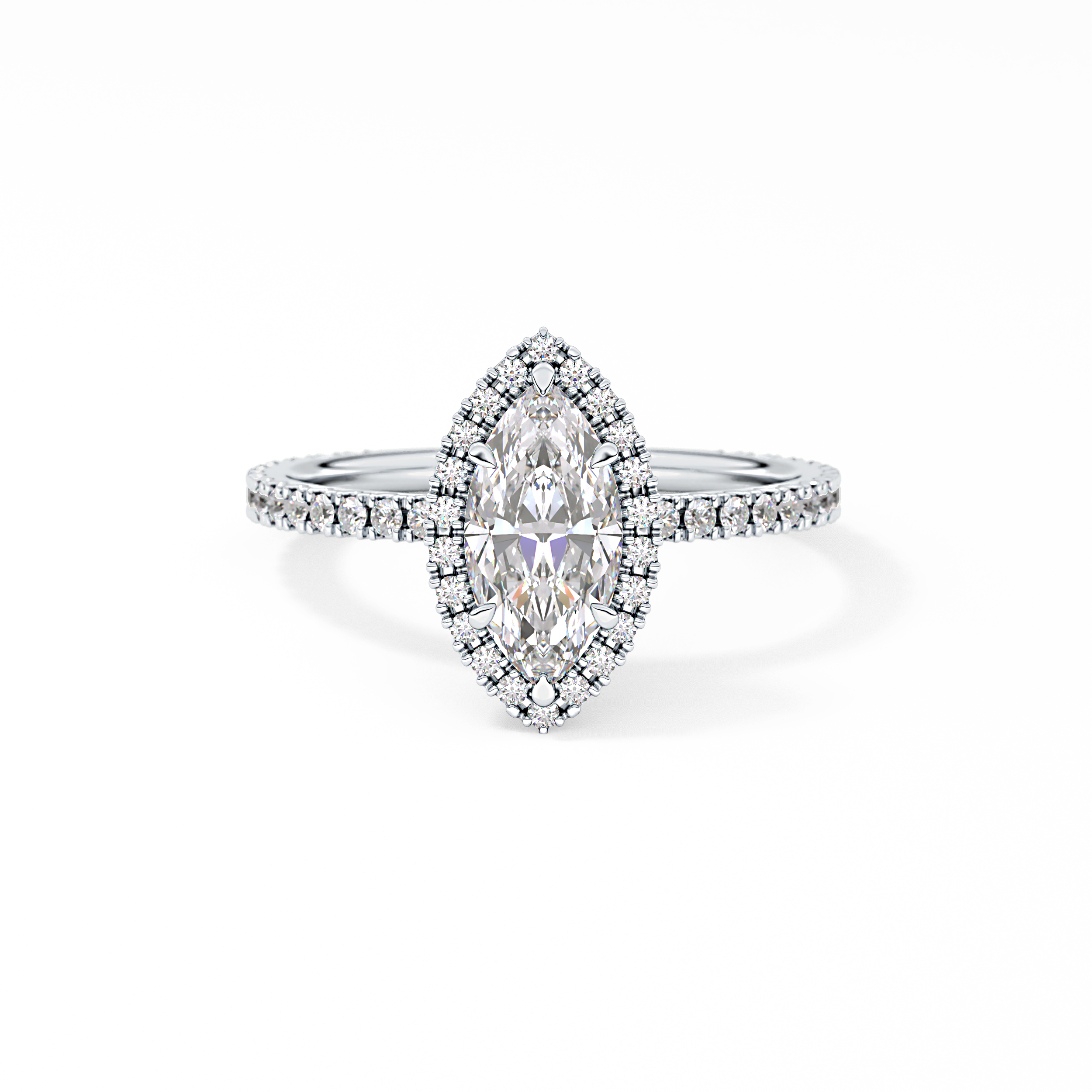 Marquise Cut 0.82 Carat Moissanite Ring – Halo & Pave Setting in Gold