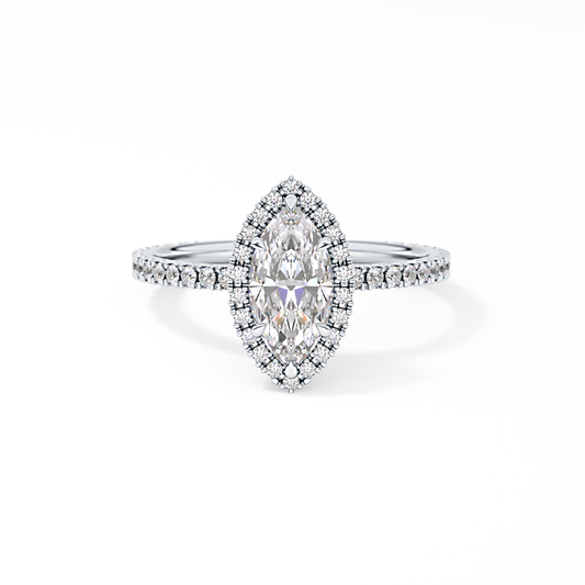 Marquise Cut 0.82 Carat Moissanite Ring – Halo & Pave Setting in Gold