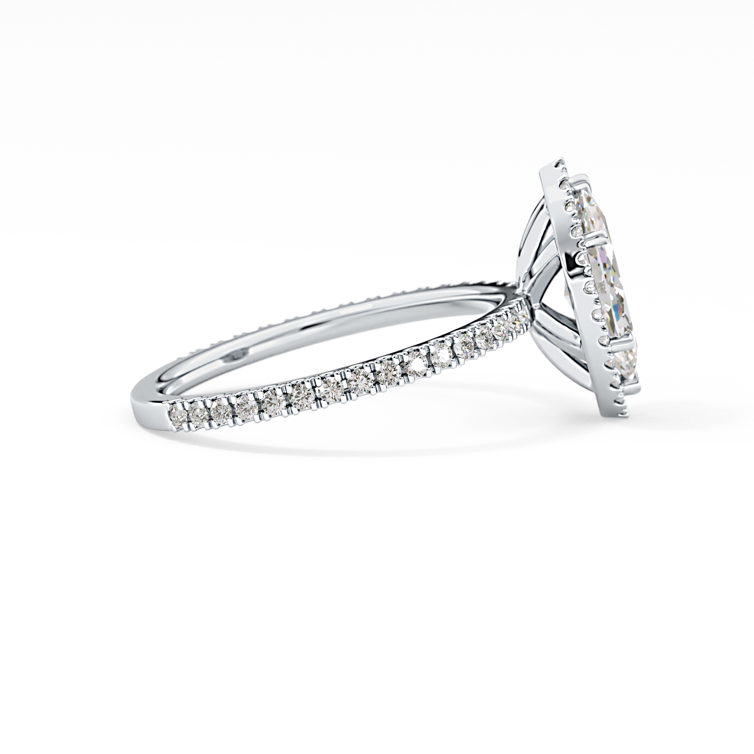 Marquise Cut 0.82 Carat Moissanite Ring – Halo & Pave Setting in Gold
