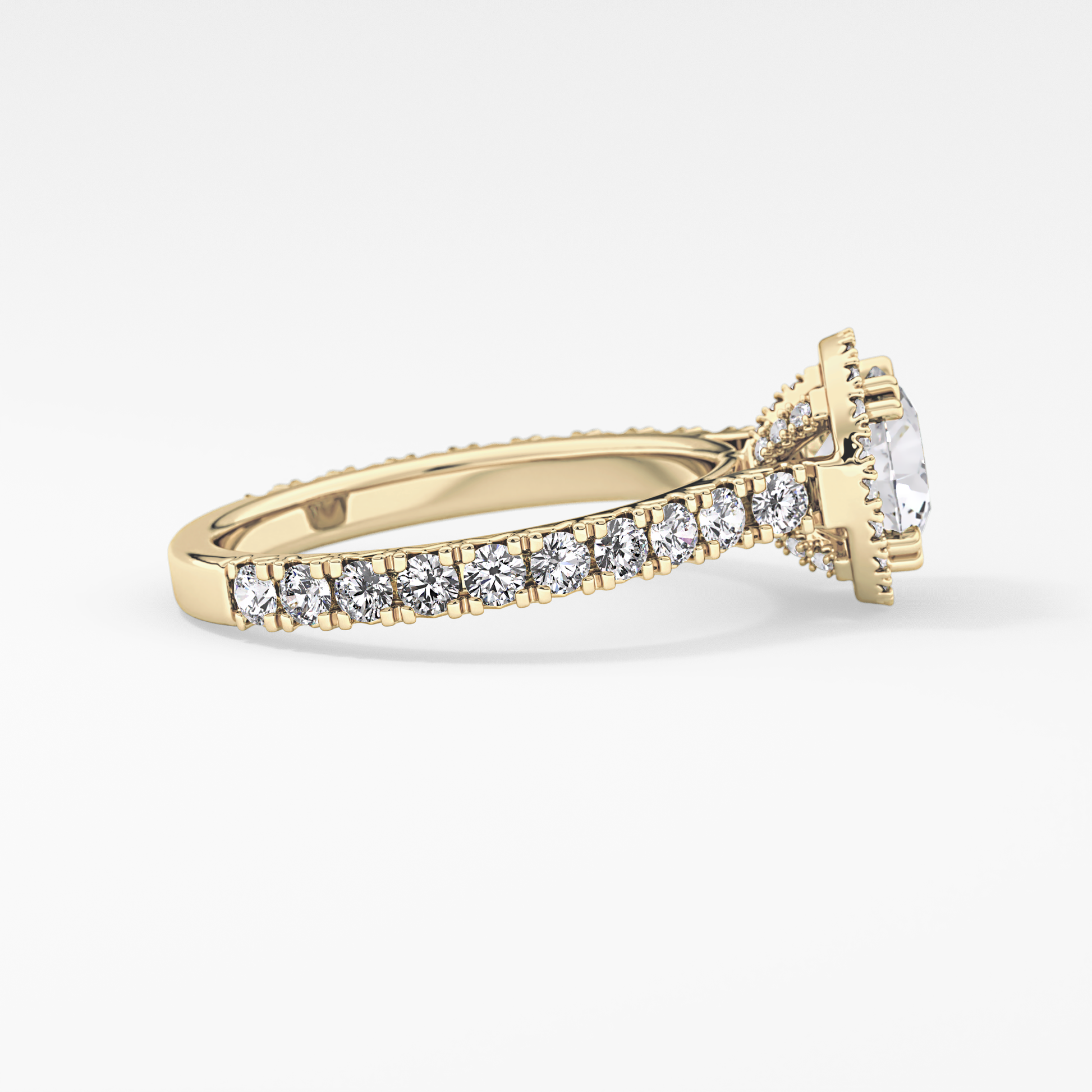 Round Cut 1.03 Carat Moissanite Ring – Halo & Pave Setting in Gold