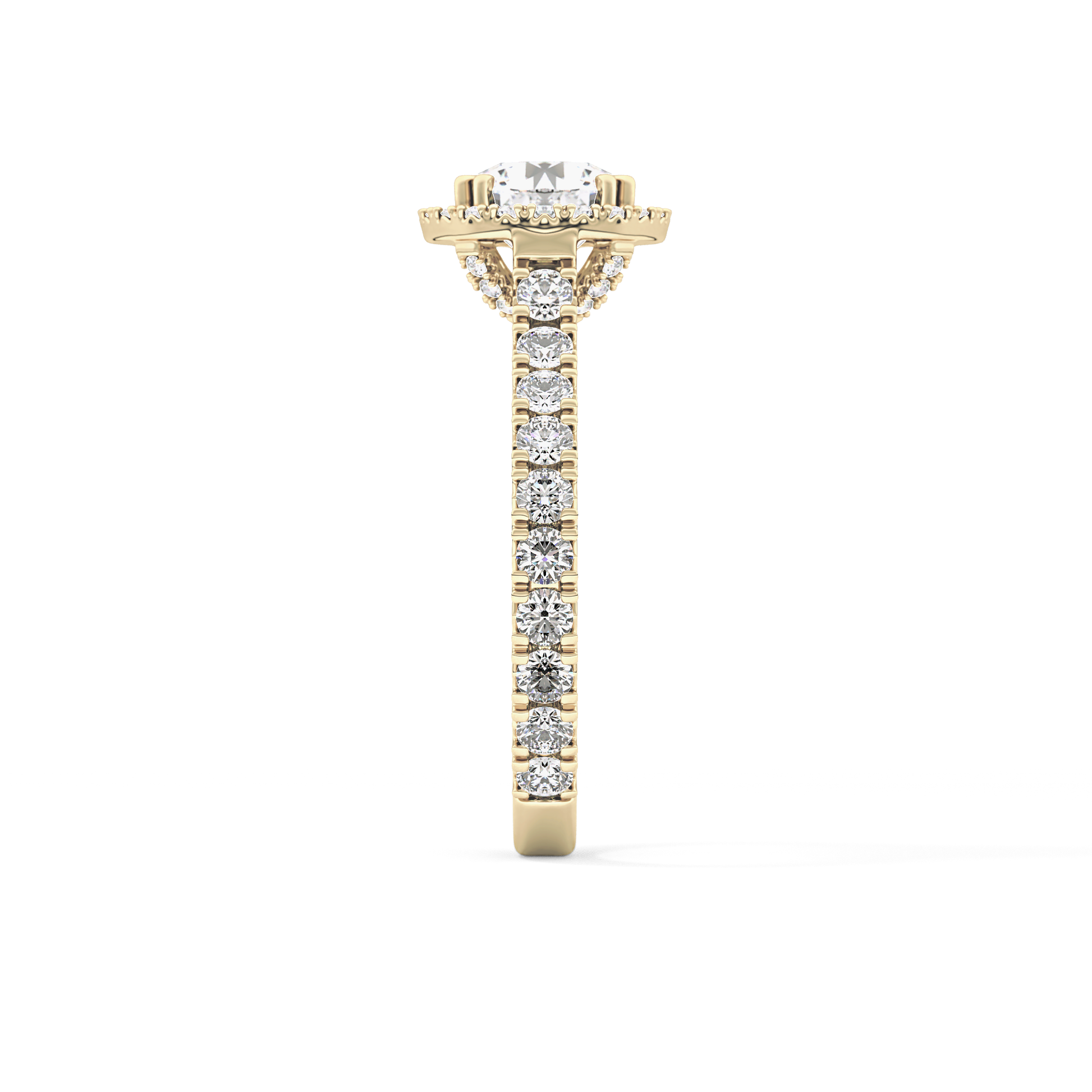 Round Cut 1.03 Carat Moissanite Ring – Halo & Pave Setting in Gold