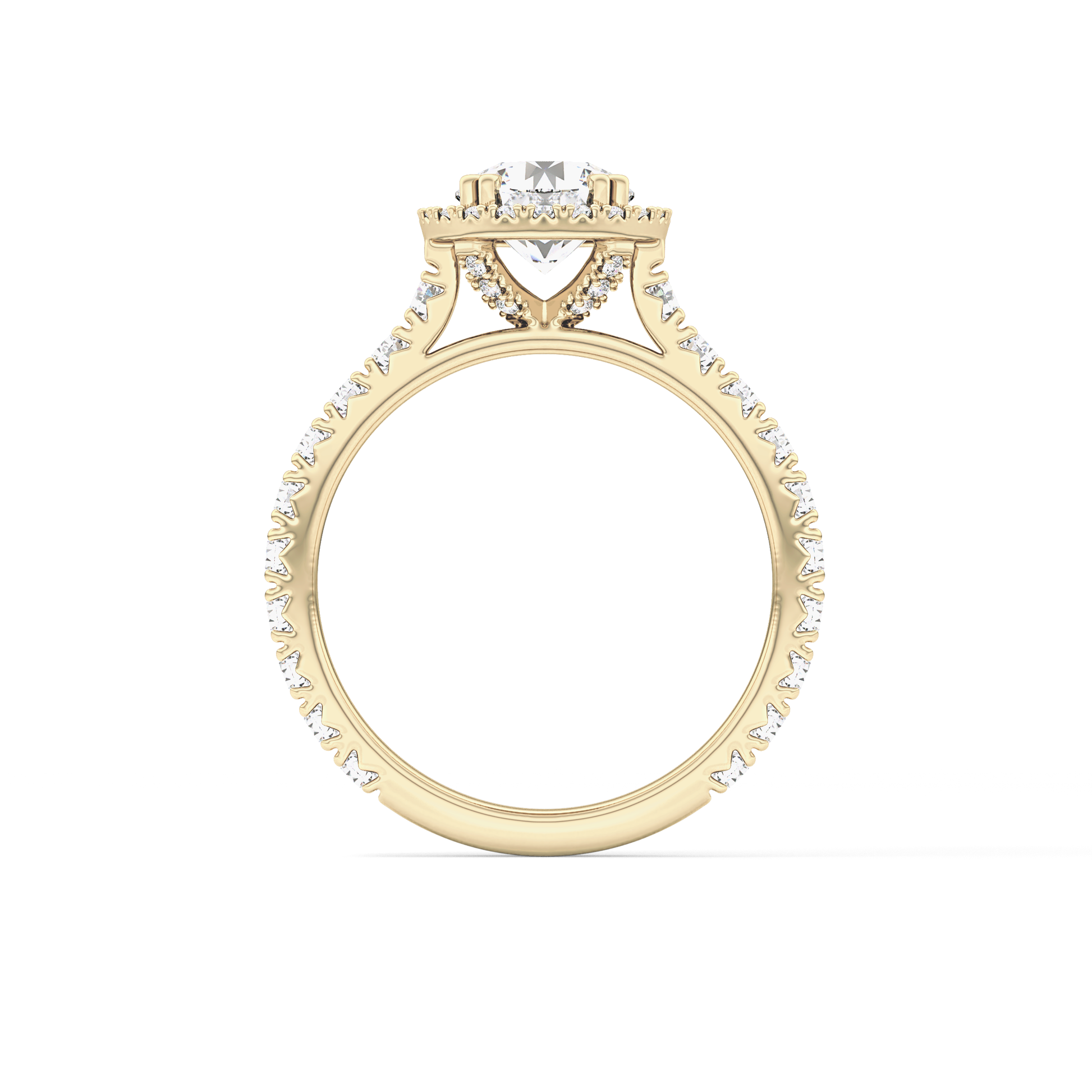 Round Cut 1.03 Carat Moissanite Ring – Halo & Pave Setting in Gold
