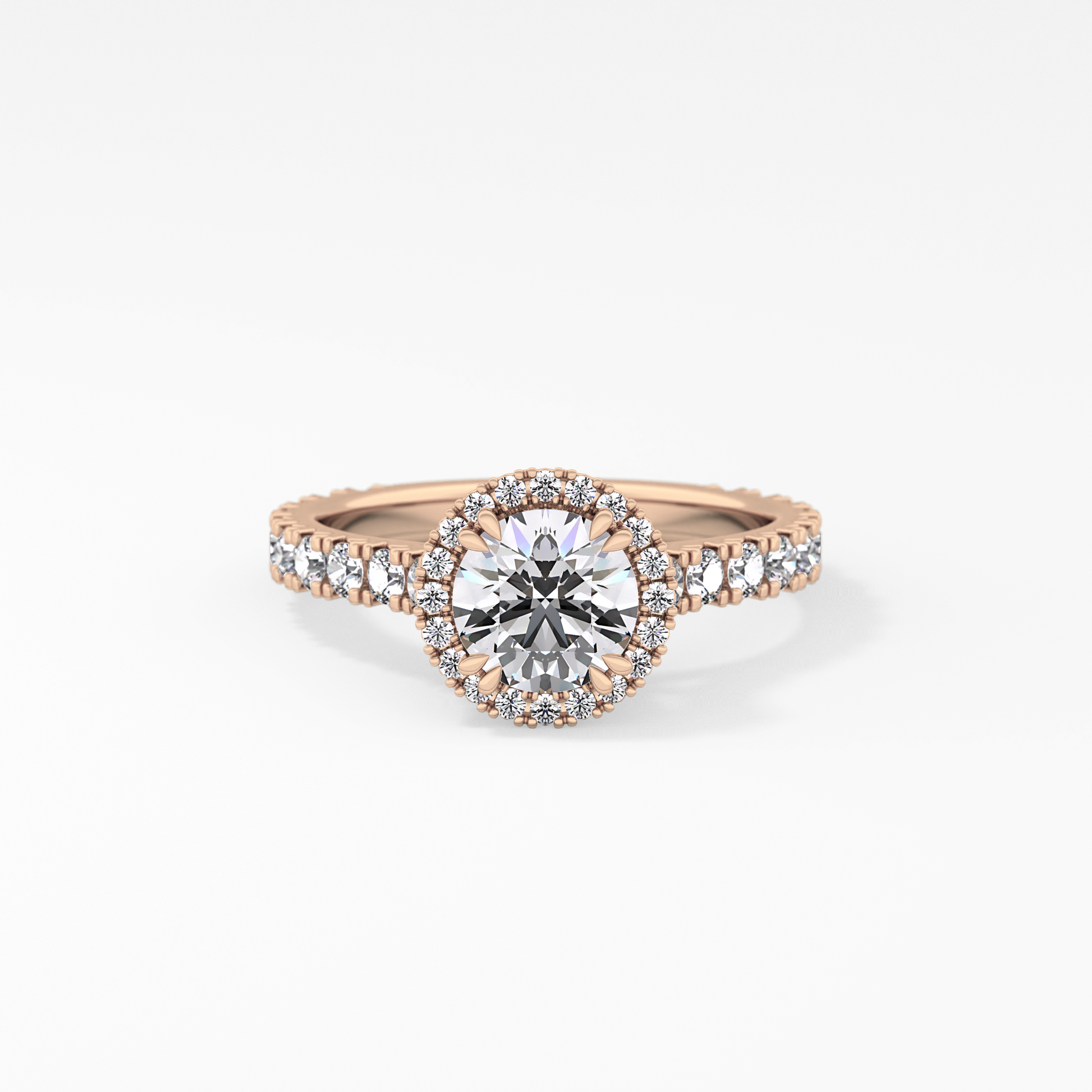 Round Cut 1.03 Carat Moissanite Ring – Halo & Pave Setting in Gold