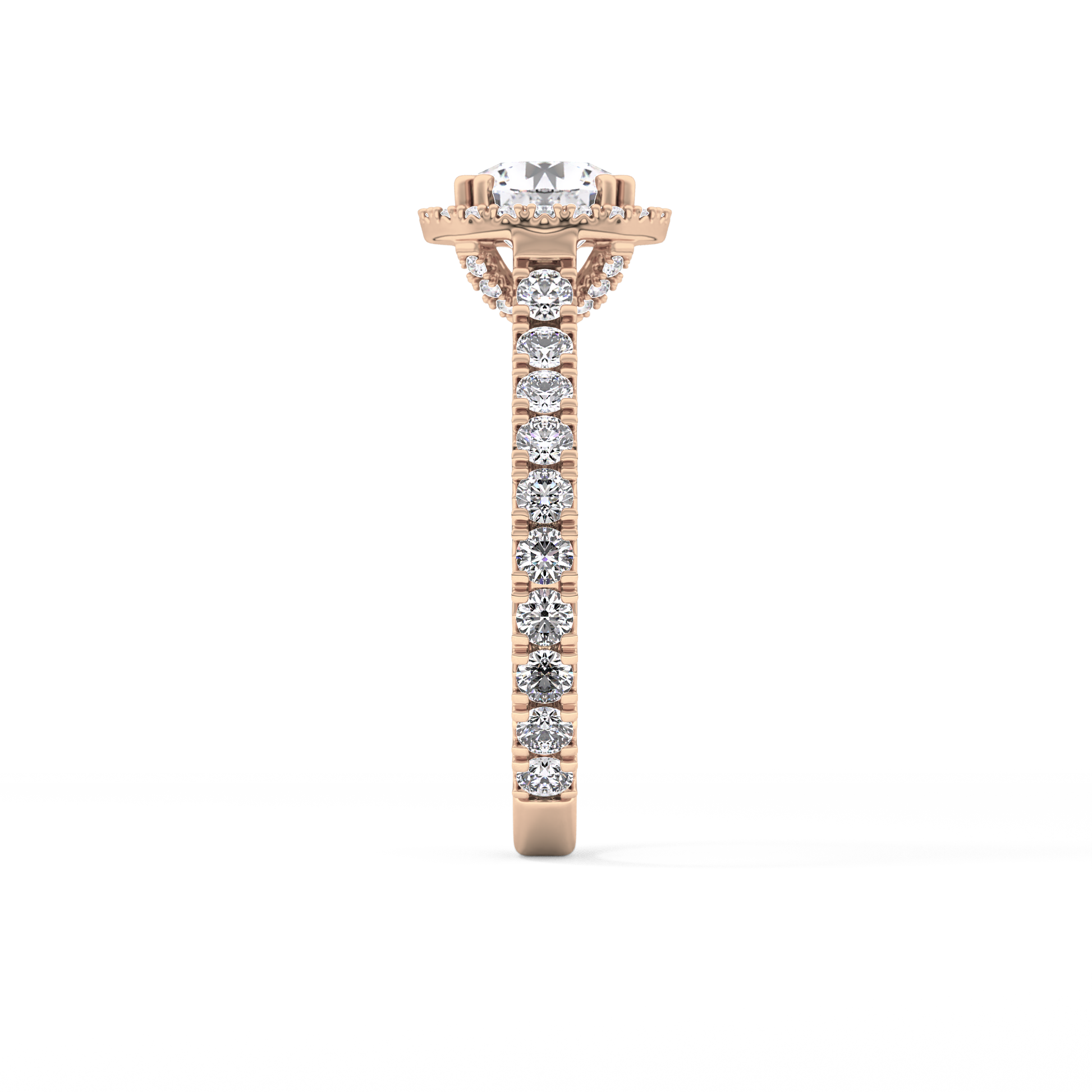Round Cut 1.03 Carat Moissanite Ring – Halo & Pave Setting in Gold