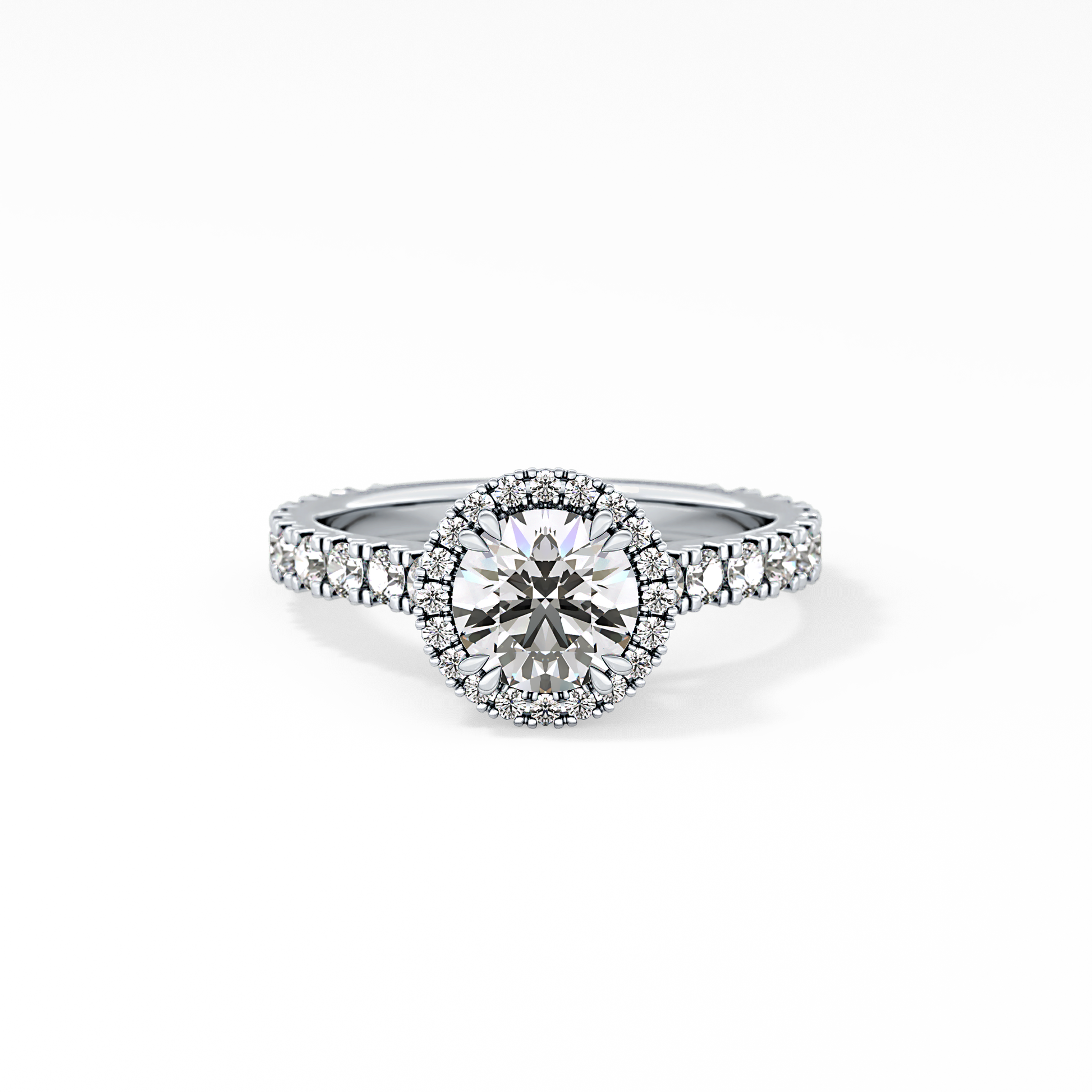 Round Cut 1.03 Carat Moissanite Ring – Halo & Pave Setting in Gold