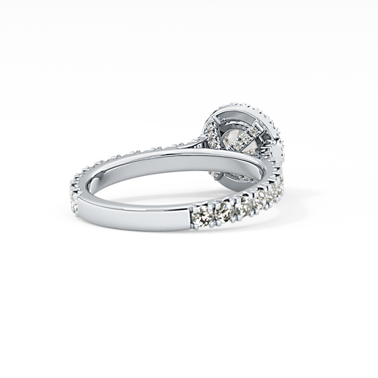Round Cut 1.03 Carat Moissanite Ring – Halo & Pave Setting in Gold