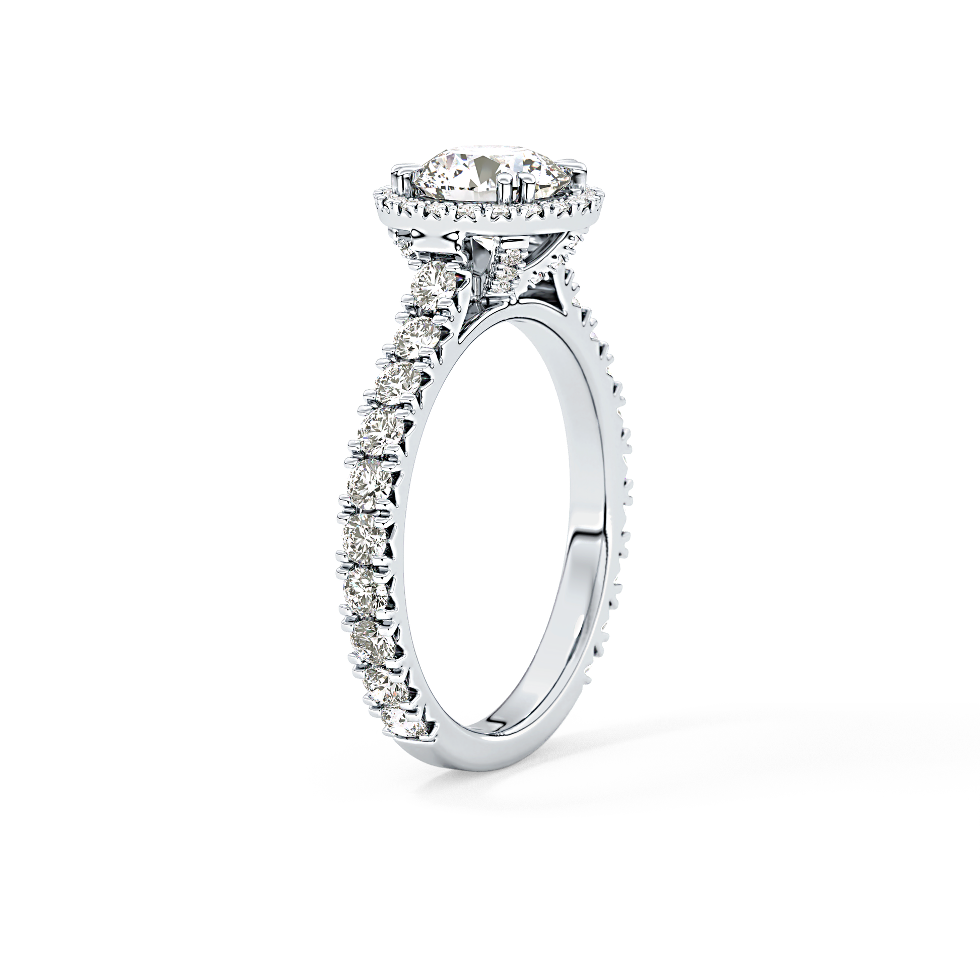 Round Cut 1.03 Carat Moissanite Ring – Halo & Pave Setting in Gold