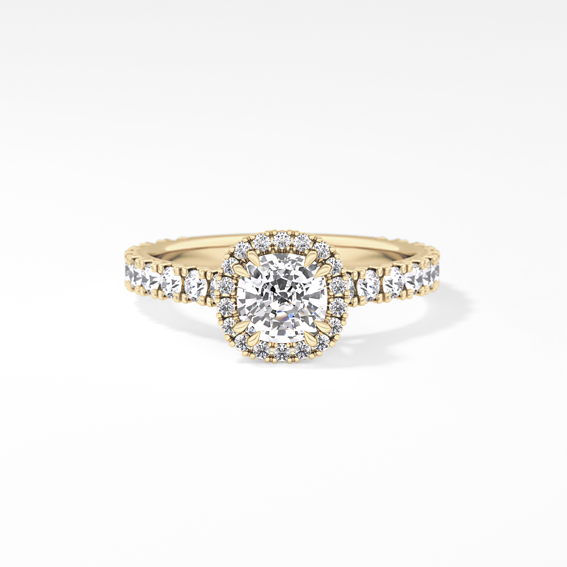 Cushion Cut 1.04 Carat Moissanite Ring – Halo & Pave Setting in Gold