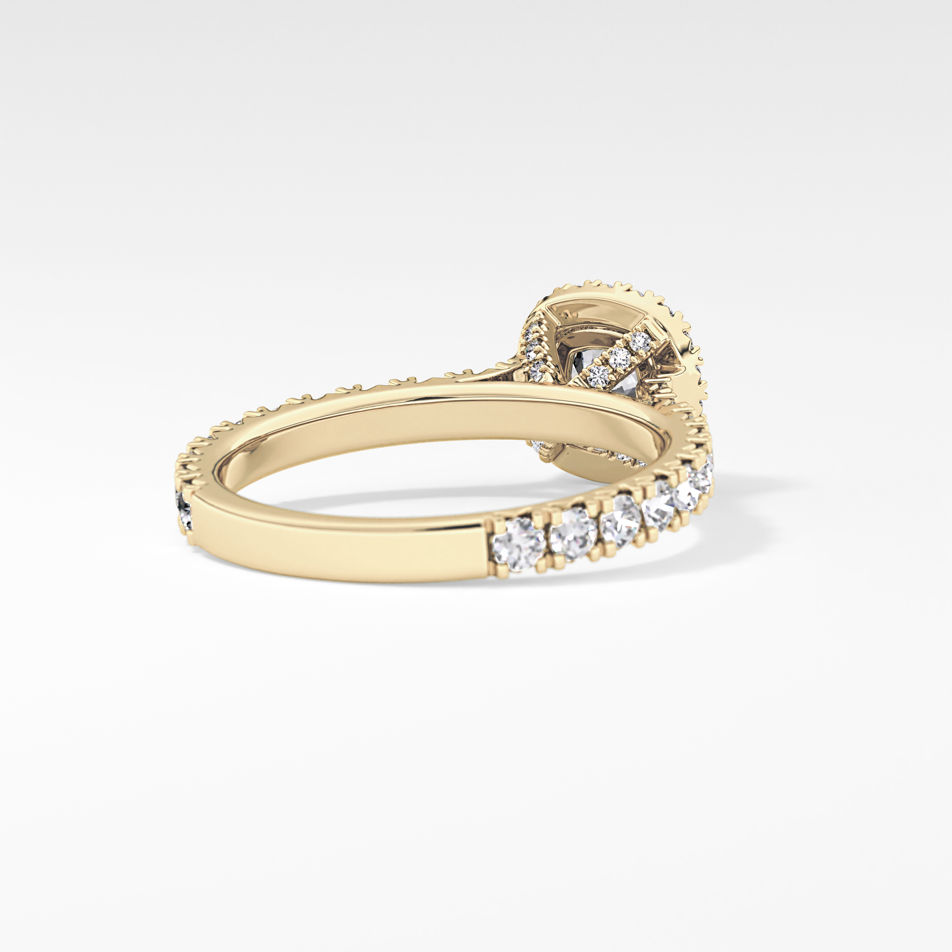 Cushion Cut 1.04 Carat Moissanite Ring – Halo & Pave Setting in Gold