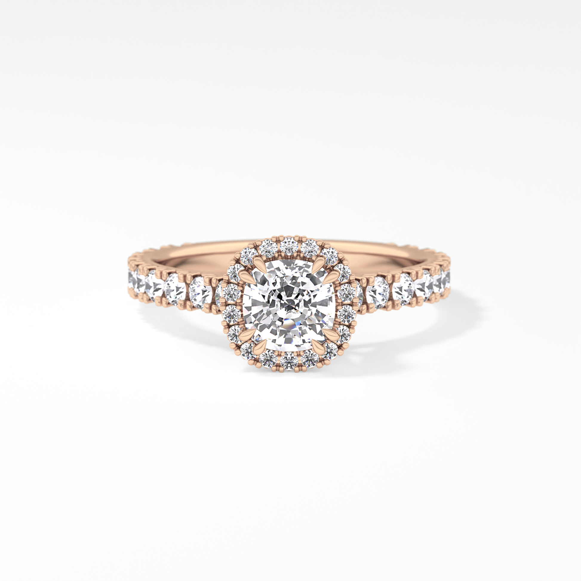 Cushion Cut 1.04 Carat Moissanite Ring – Halo & Pave Setting in Gold